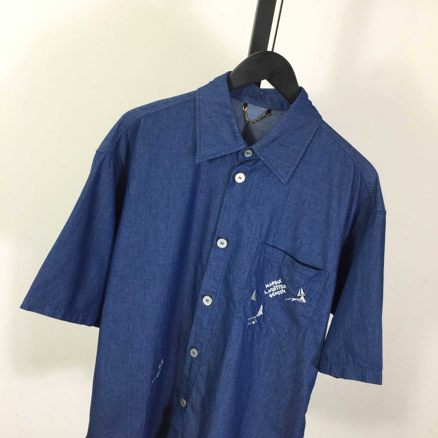 Louis Vuitton Embroidered Chambray Short-Sleeved Shirt   1AHVVX - DesignerGu