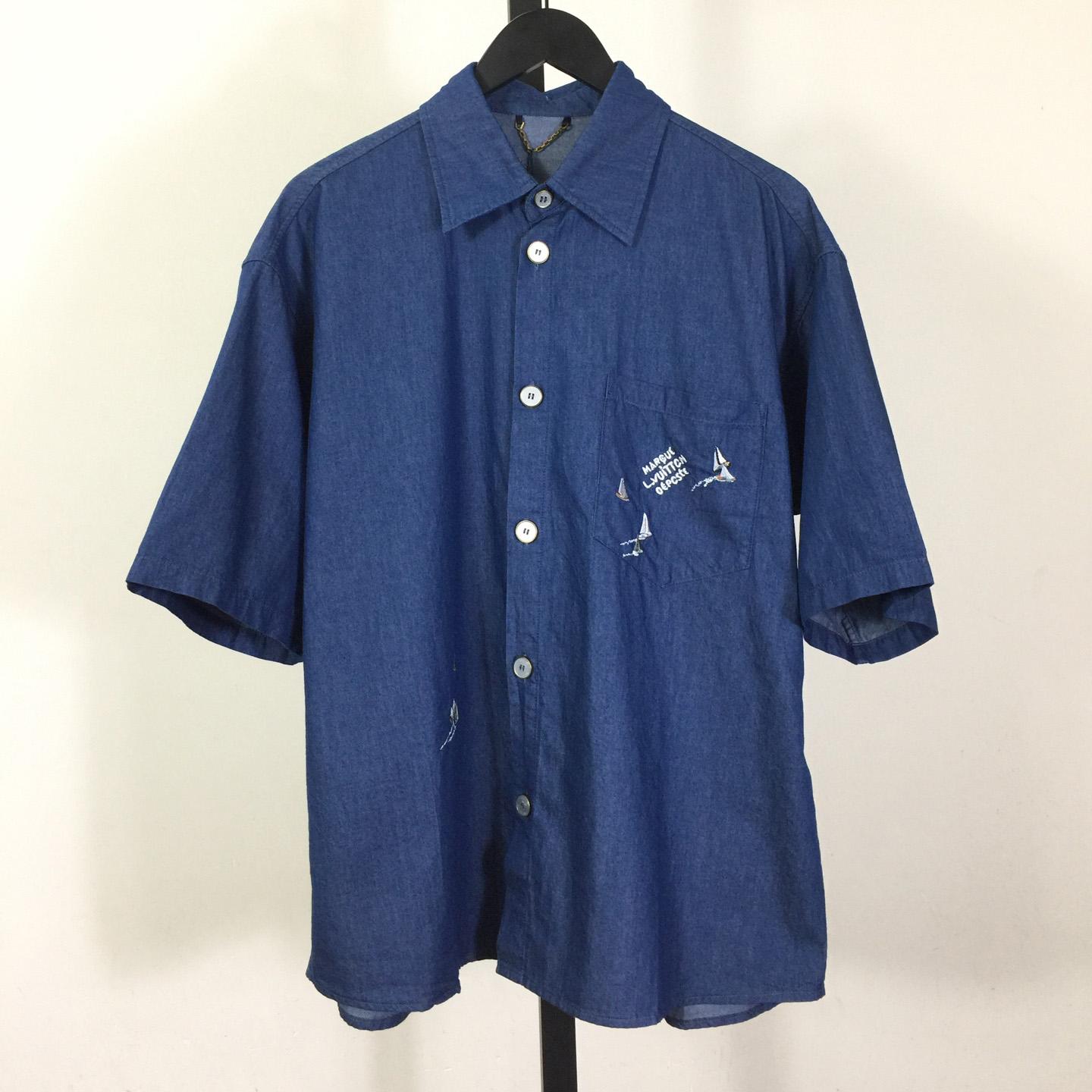 Louis Vuitton Embroidered Chambray Short-Sleeved Shirt   1AHVVX - DesignerGu