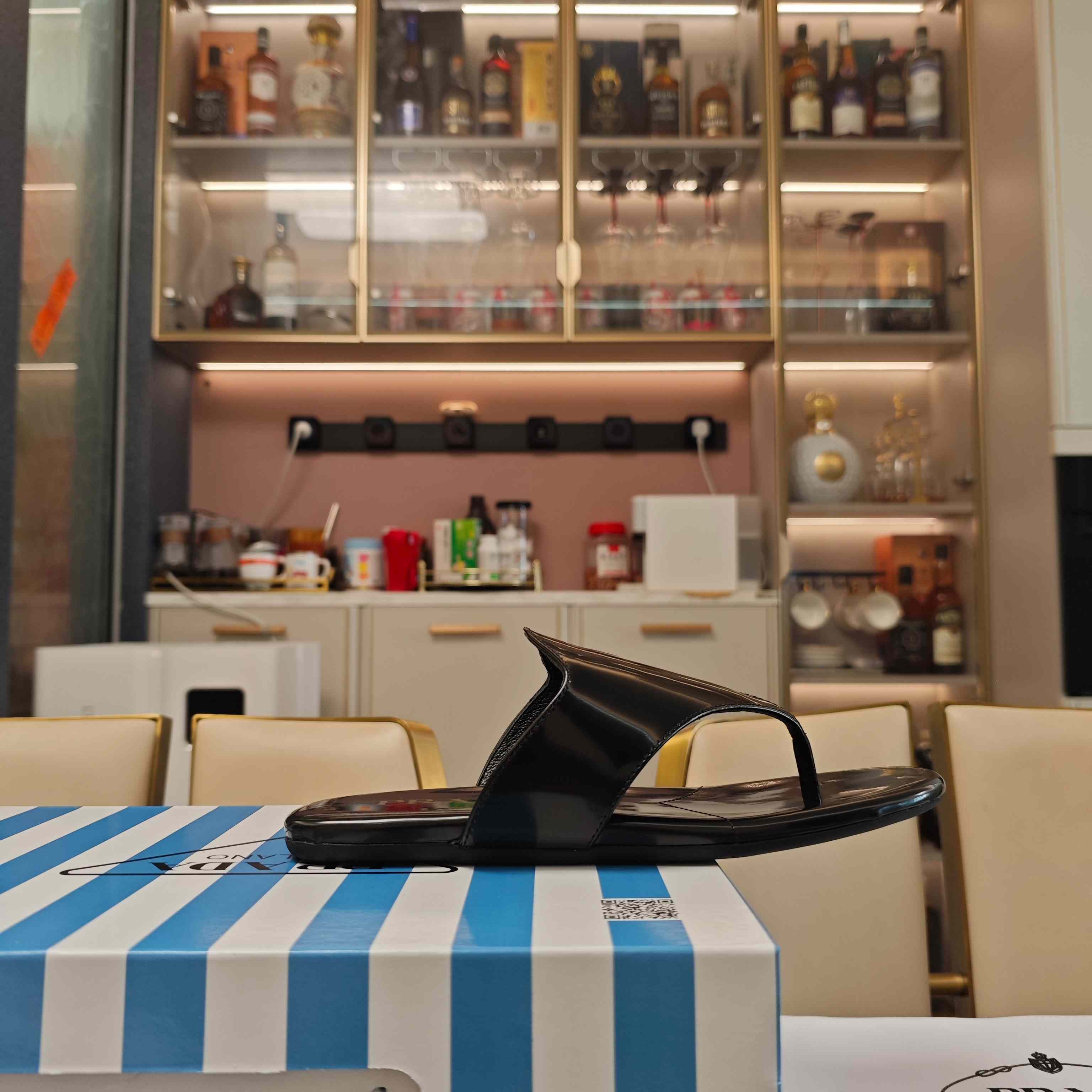 Prada Brushed Leather Thong Sandals - DesignerGu