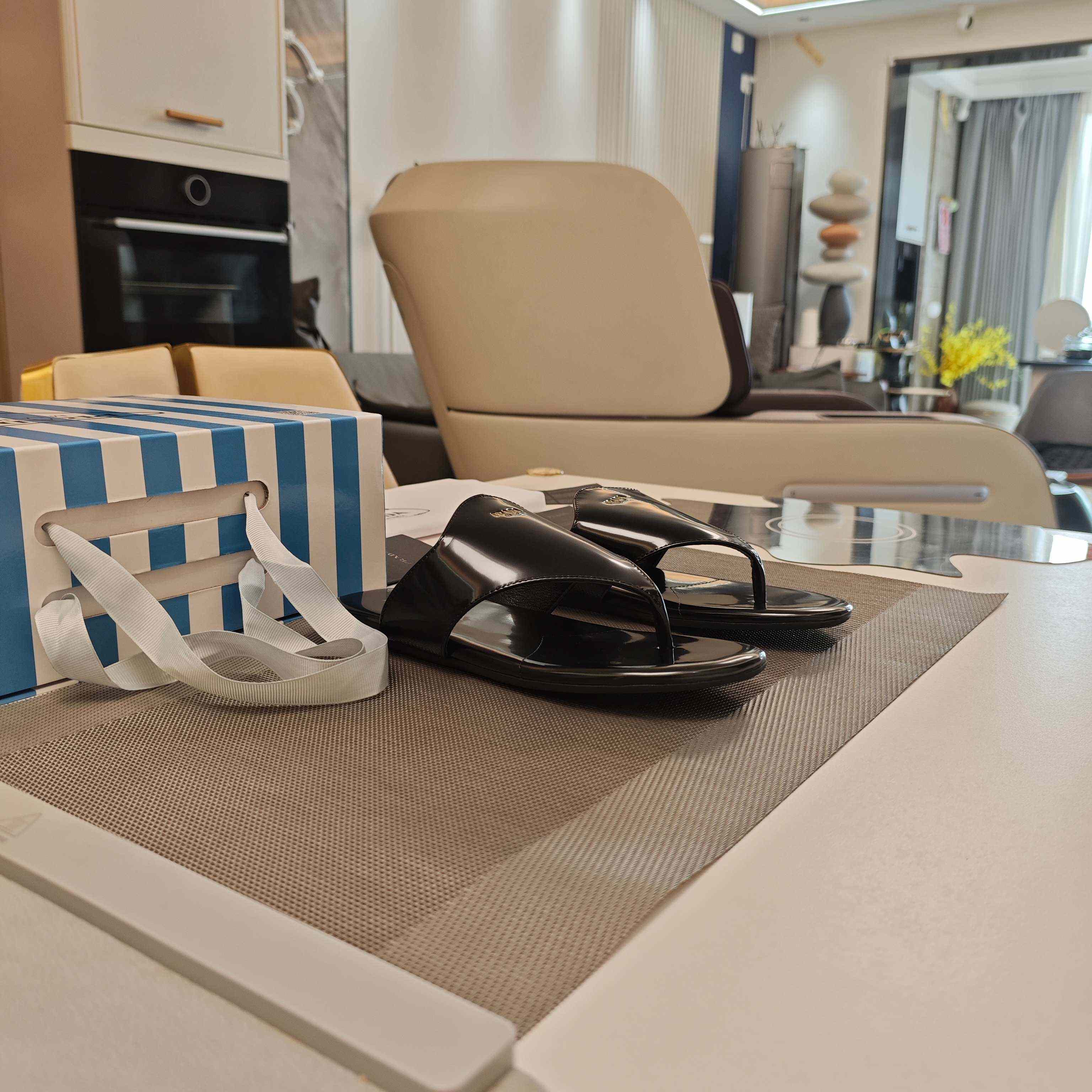 Prada Brushed Leather Thong Sandals - DesignerGu