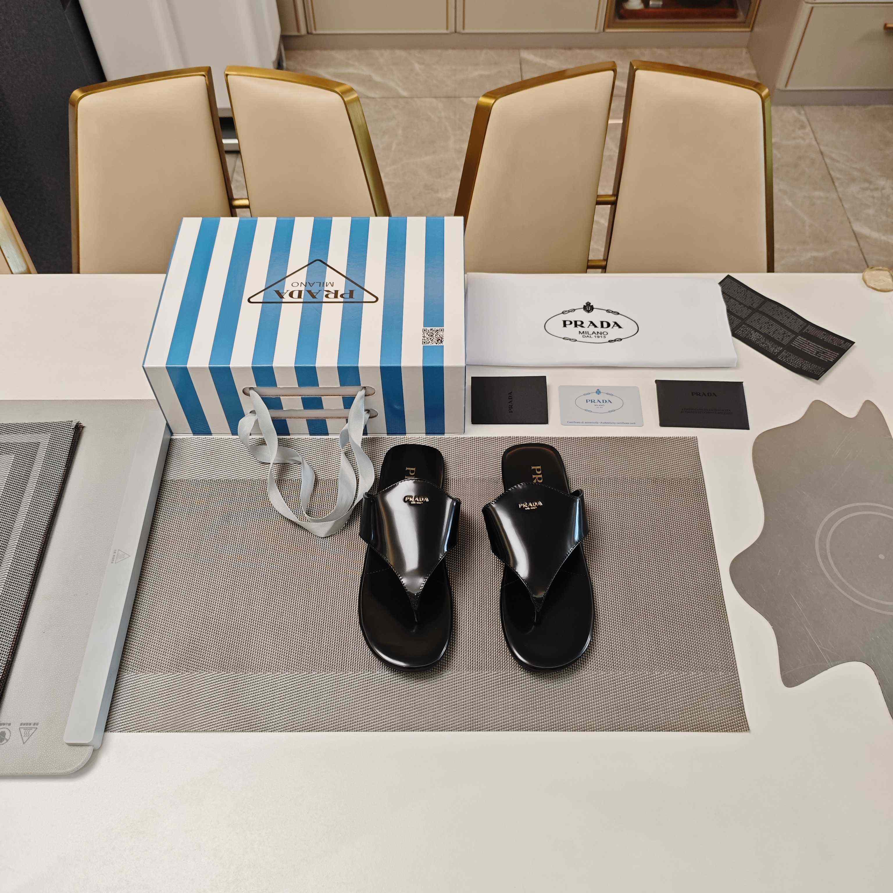 Prada Brushed Leather Thong Sandals - DesignerGu