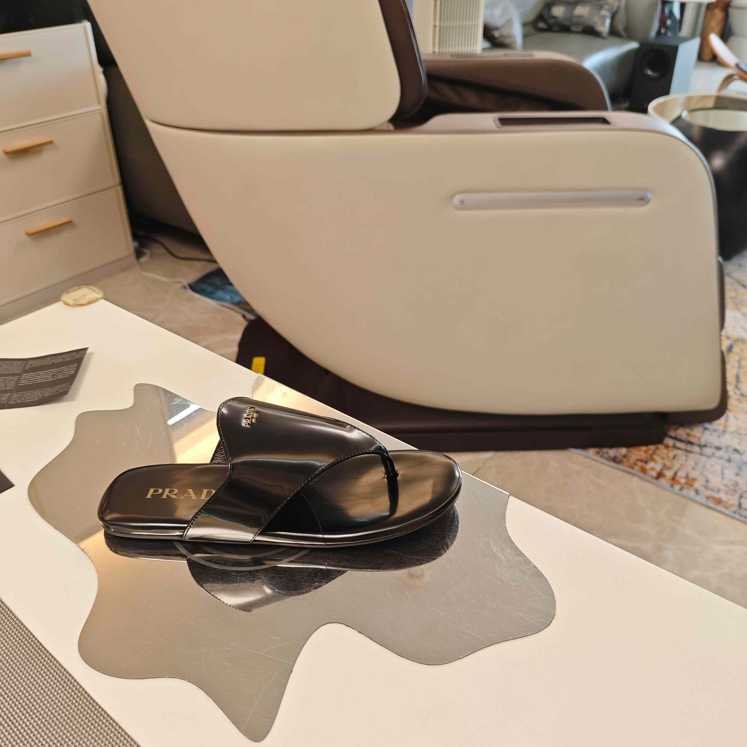 Prada Brushed Leather Thong Sandals - DesignerGu