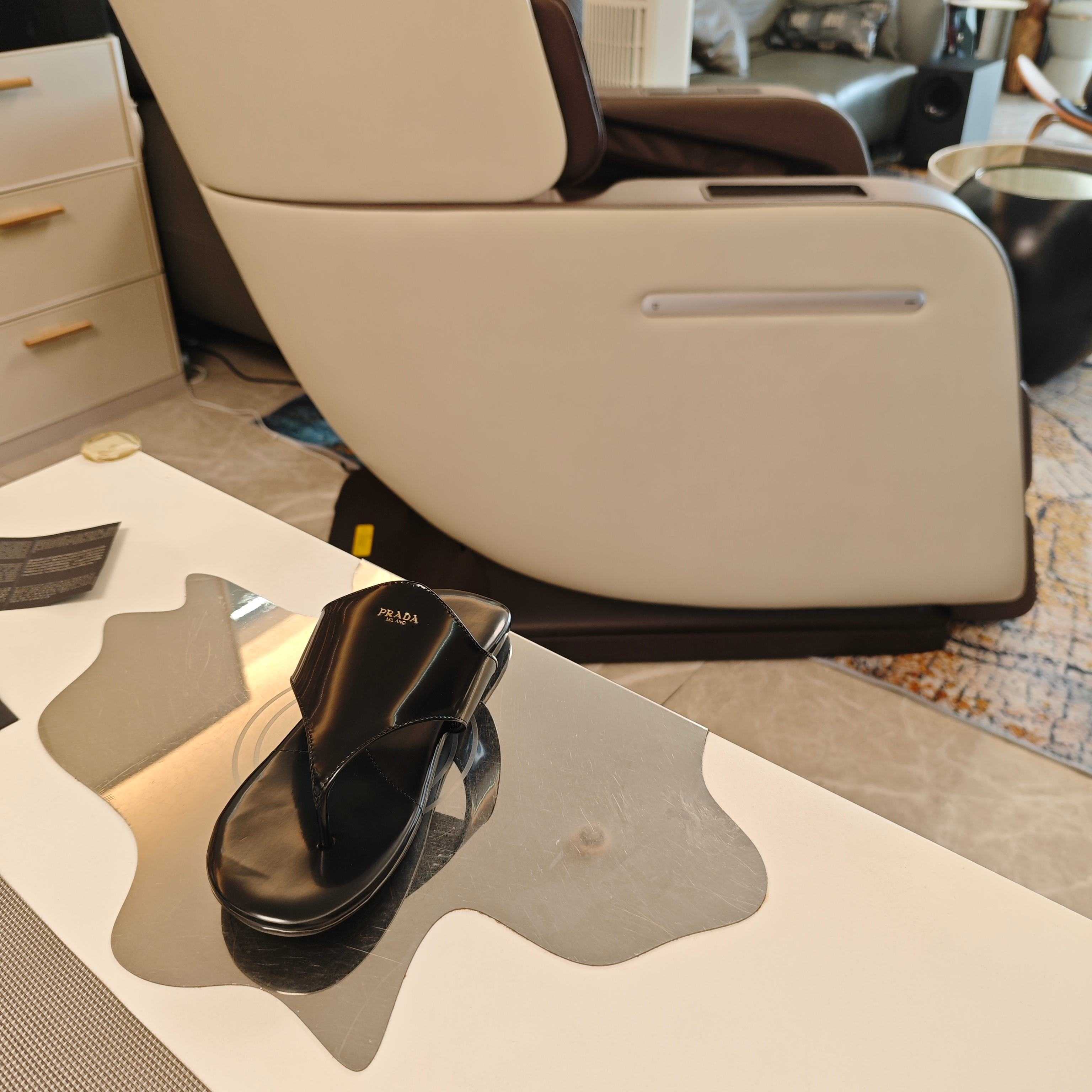 Prada Brushed Leather Thong Sandals - DesignerGu