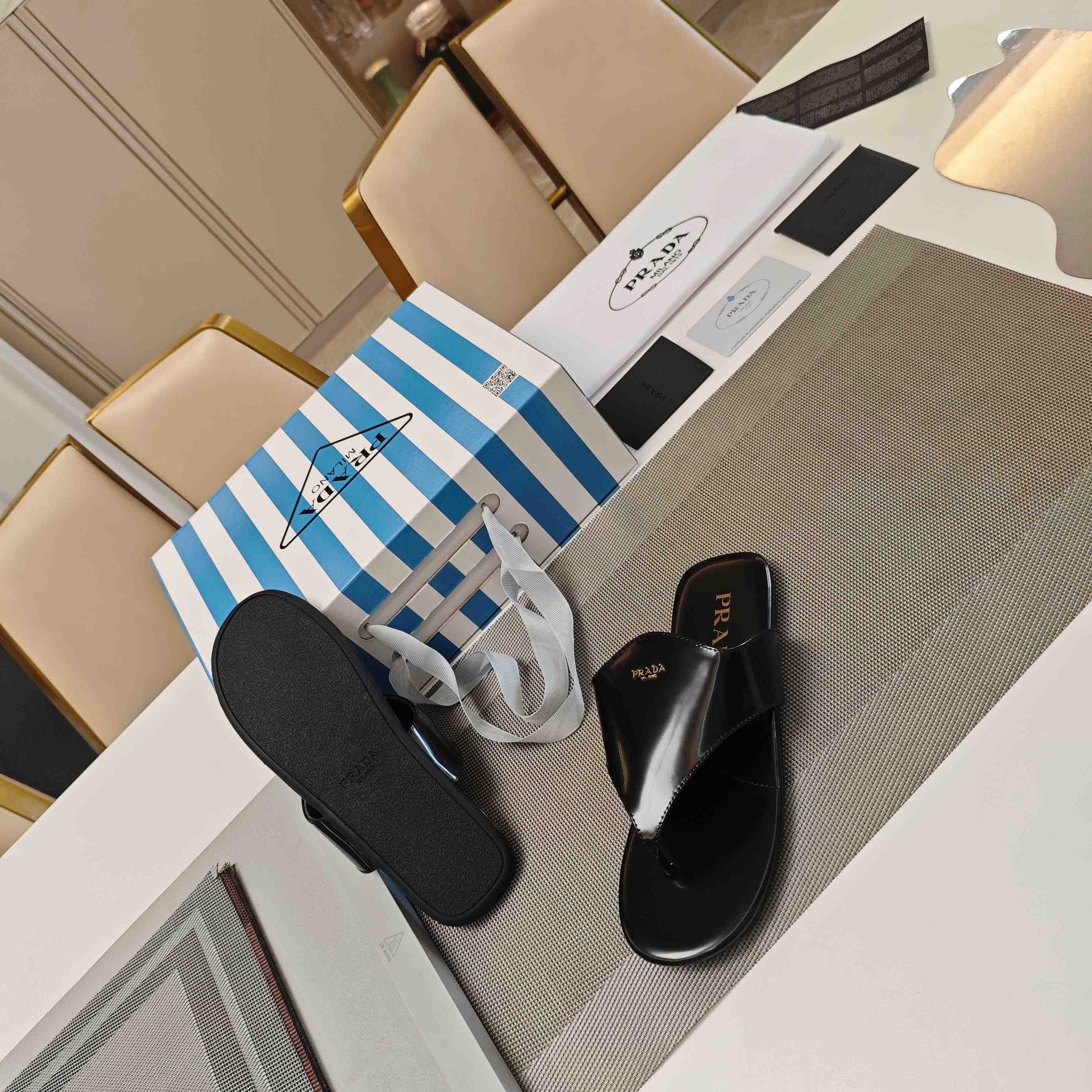 Prada Brushed Leather Thong Sandals - DesignerGu