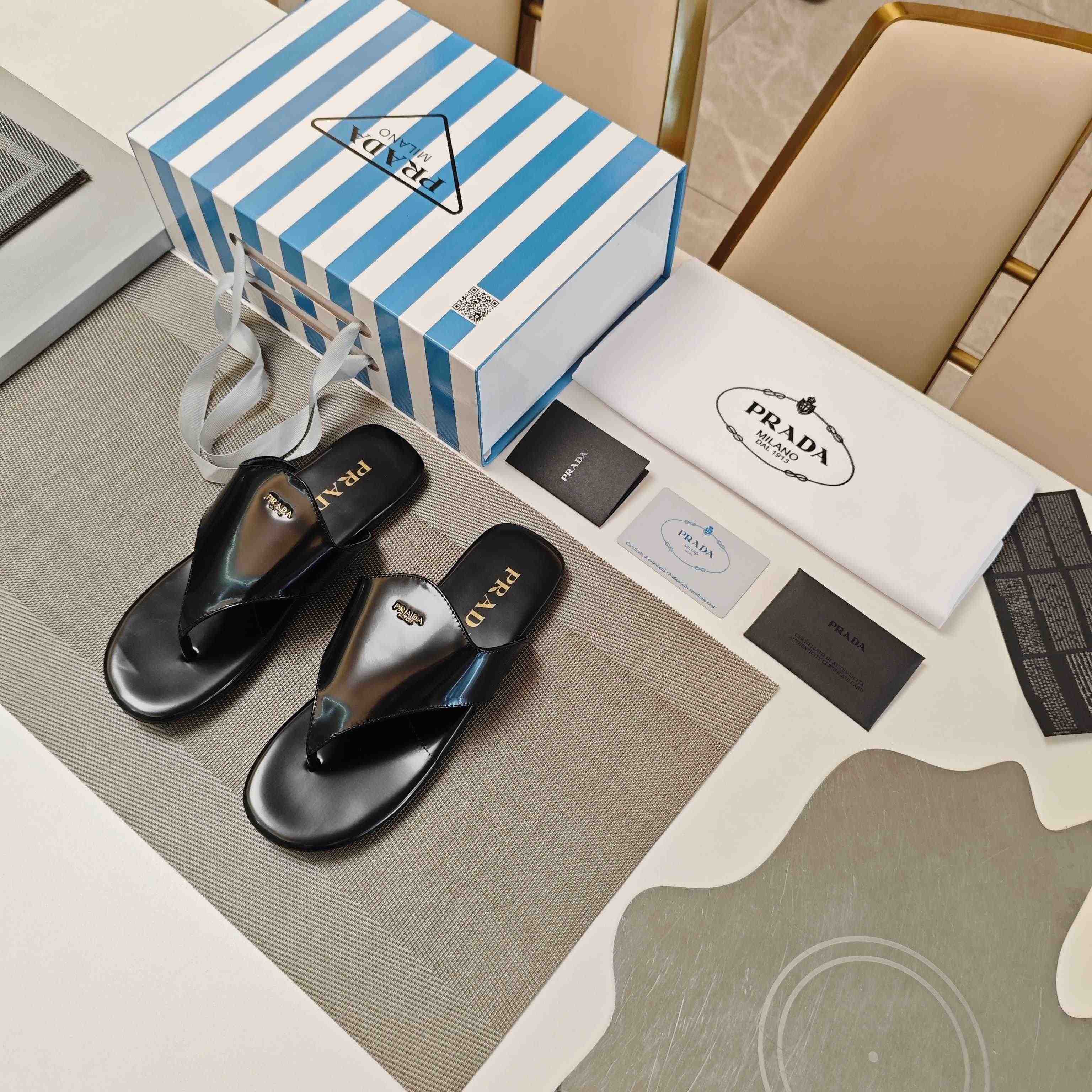 Prada Brushed Leather Thong Sandals - DesignerGu