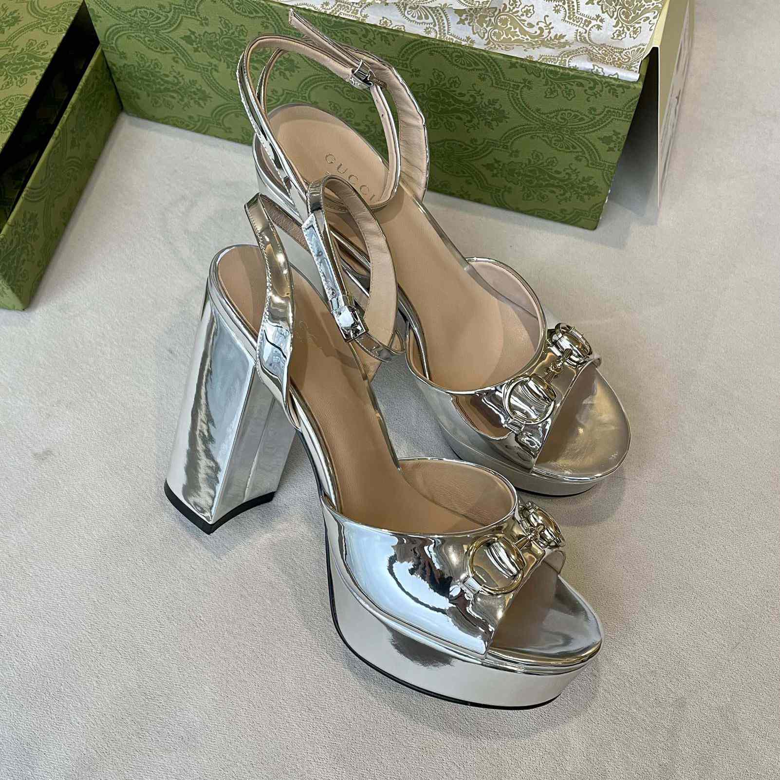 Gucci Silver Leather Sandals    11cm - DesignerGu