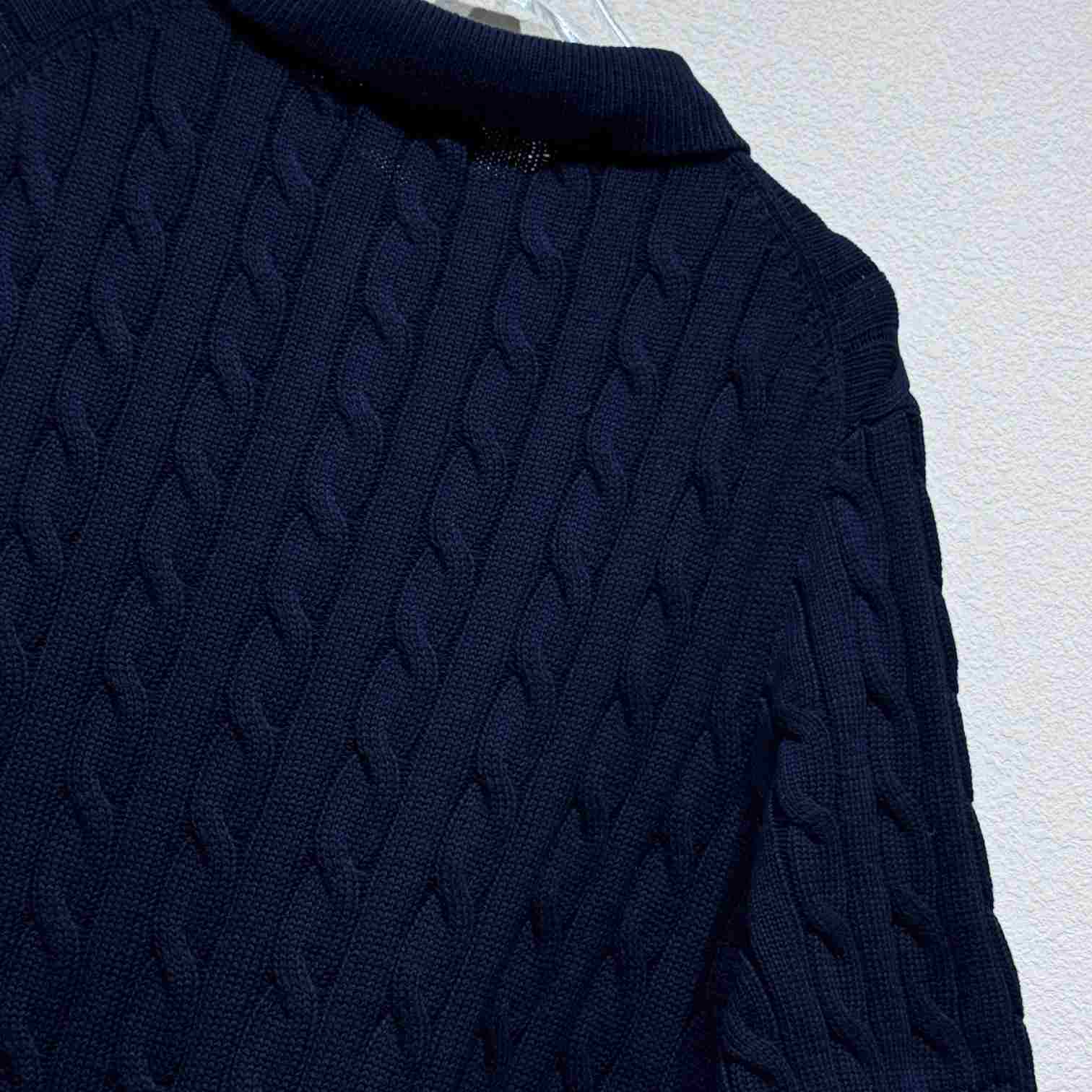 Ralph Lauren Cable-Knit Cotton Polo-Collar Sweater - DesignerGu