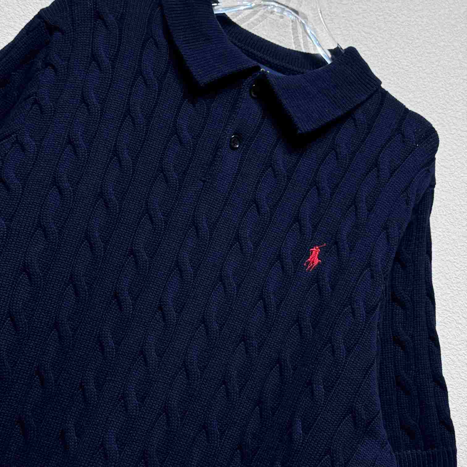 Ralph Lauren Cable-Knit Cotton Polo-Collar Sweater - DesignerGu