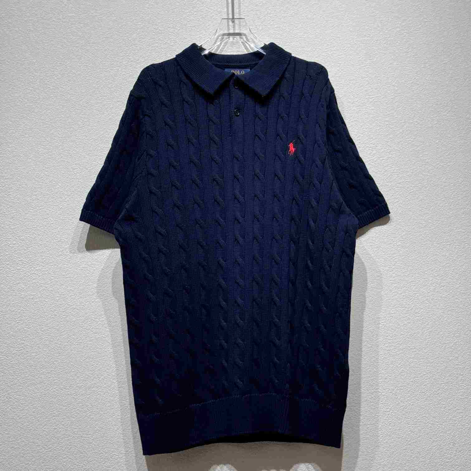 Ralph Lauren Cable-Knit Cotton Polo-Collar Sweater - DesignerGu