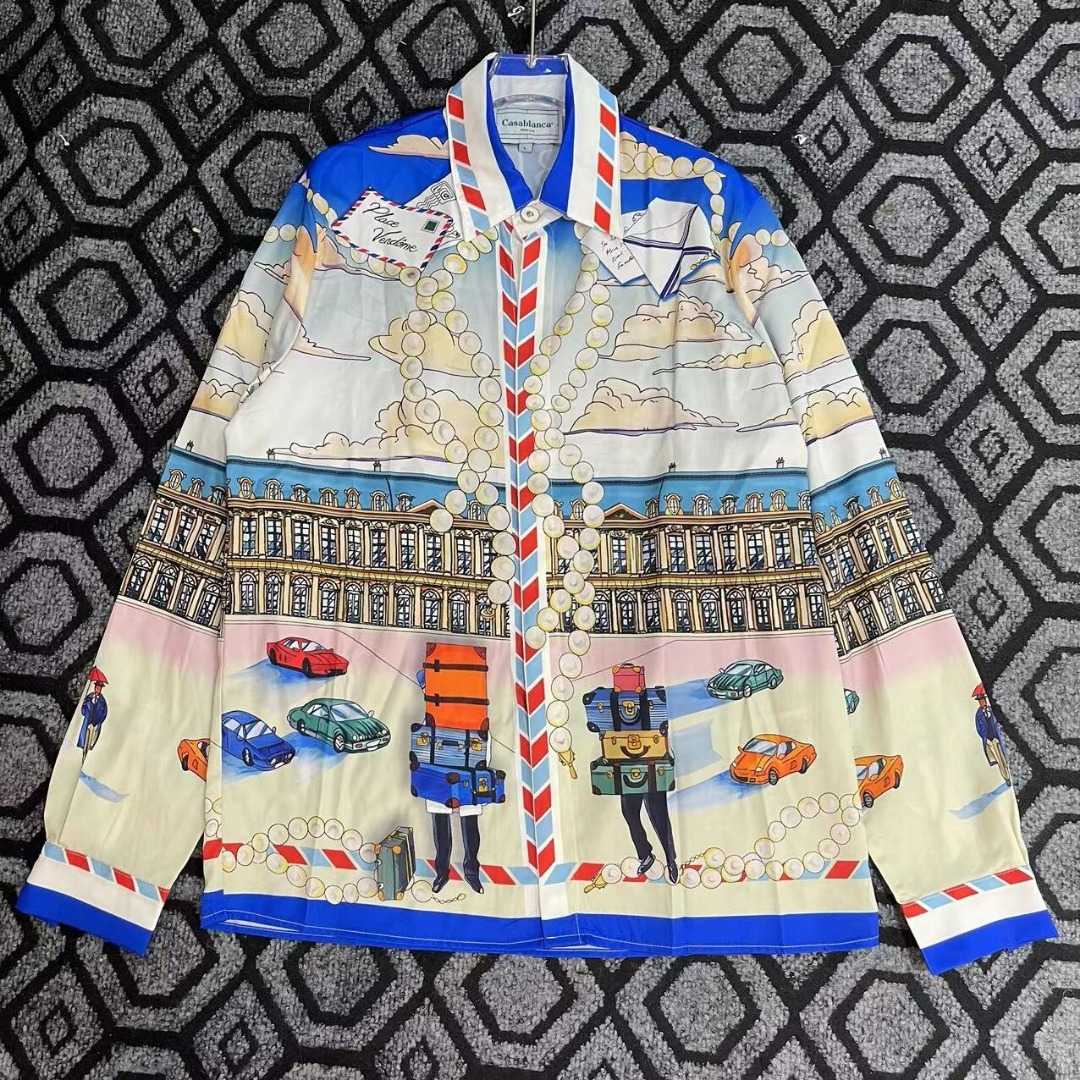 Casablanca Long-Sleeve Silk Shirt 'Place Casa' - DesignerGu