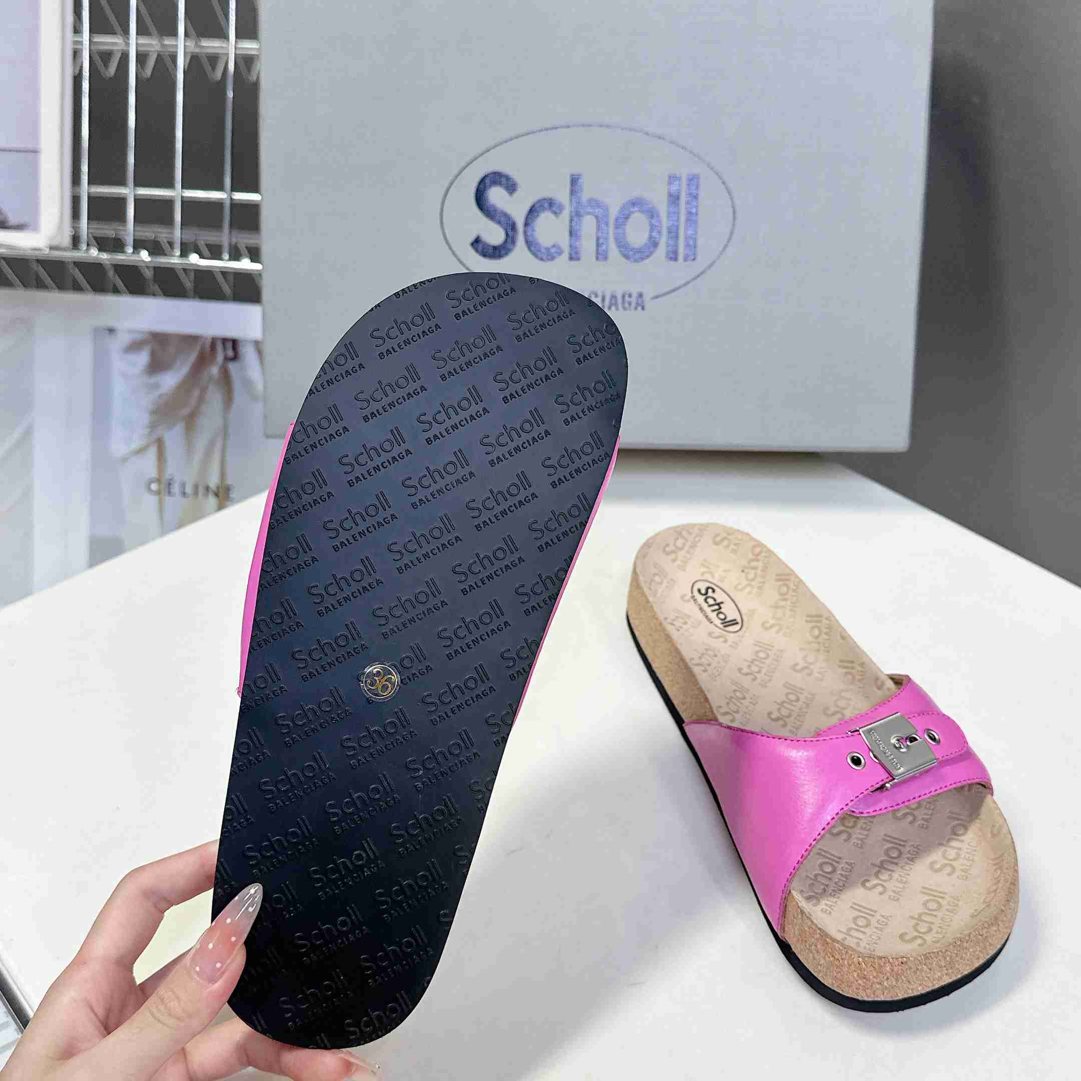 Balenciaga Scholl Flat Sandal In Glossy Pink - DesignerGu