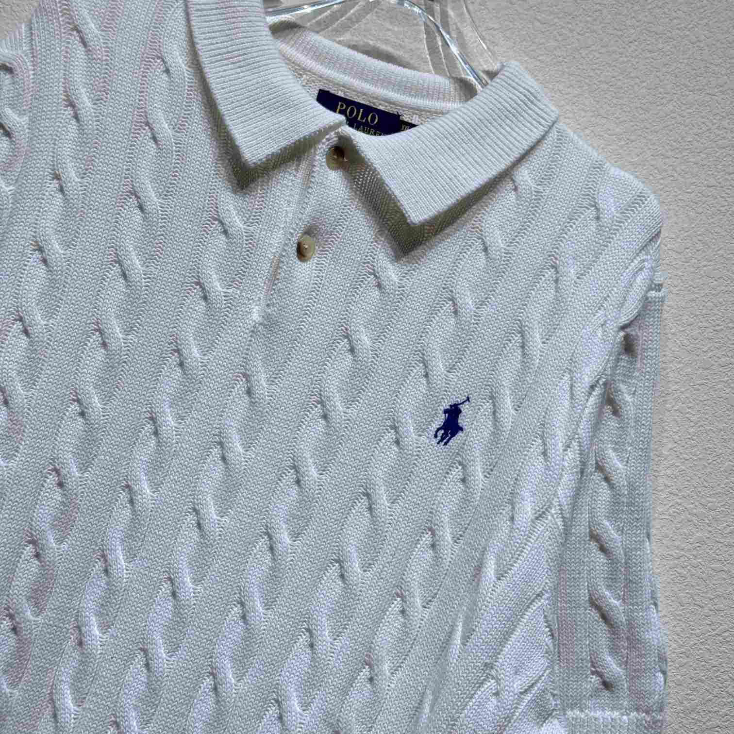 Ralph Lauren Cable-Knit Cotton Polo-Collar Sweater - DesignerGu