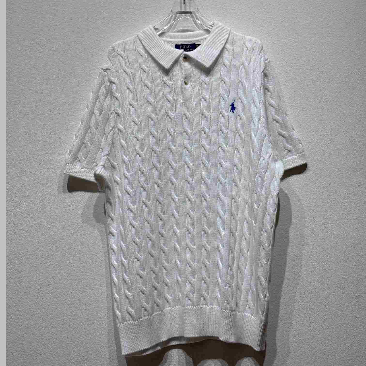 Ralph Lauren Cable-Knit Cotton Polo-Collar Sweater - DesignerGu