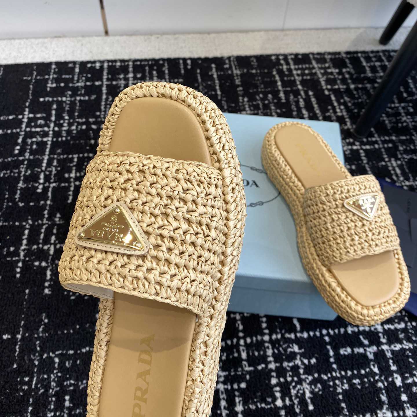 Prada Crochet Flatform Slides - DesignerGu