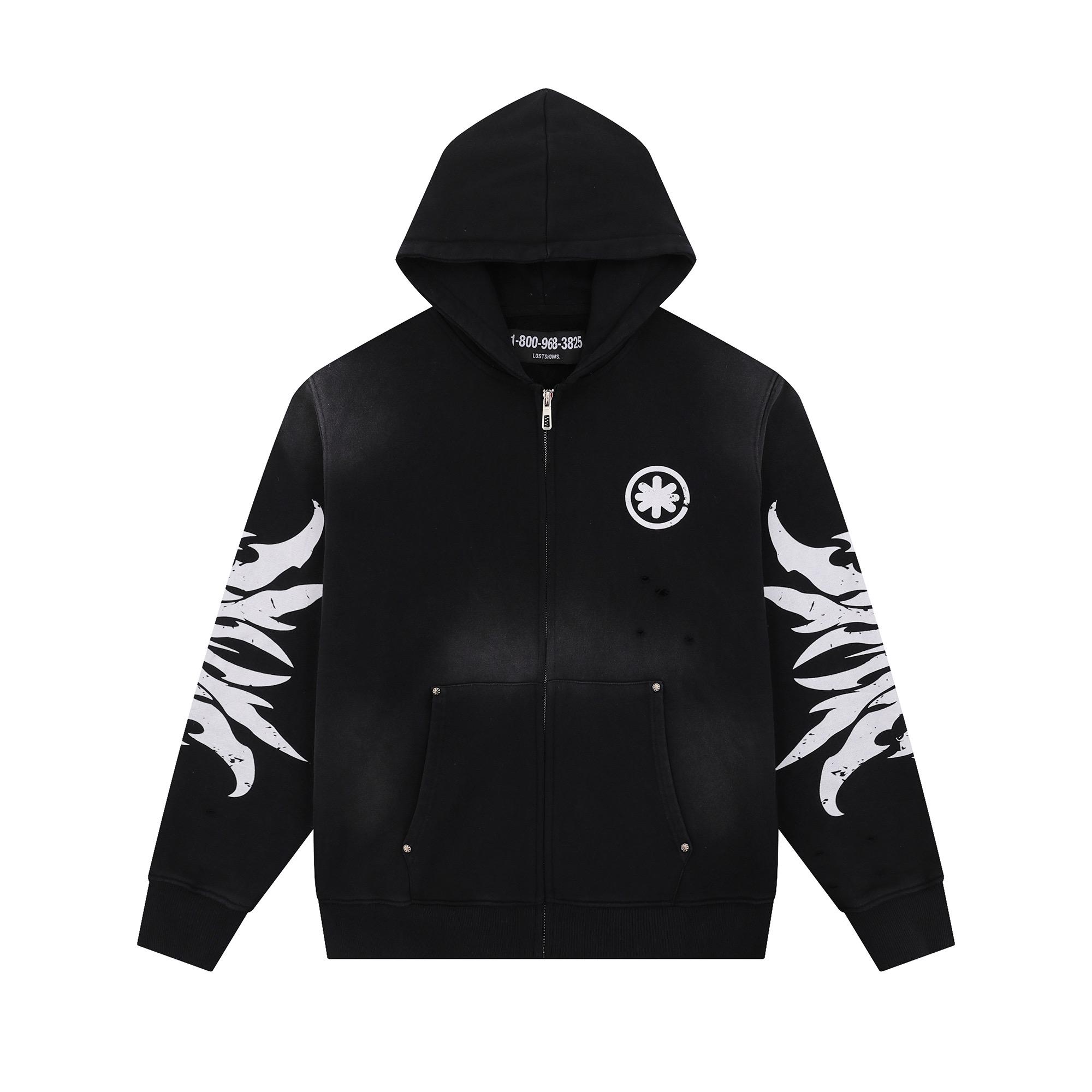 LostShdws Complex Con Exclusive Acid Wash Zip Up Hoodie Black - DesignerGu