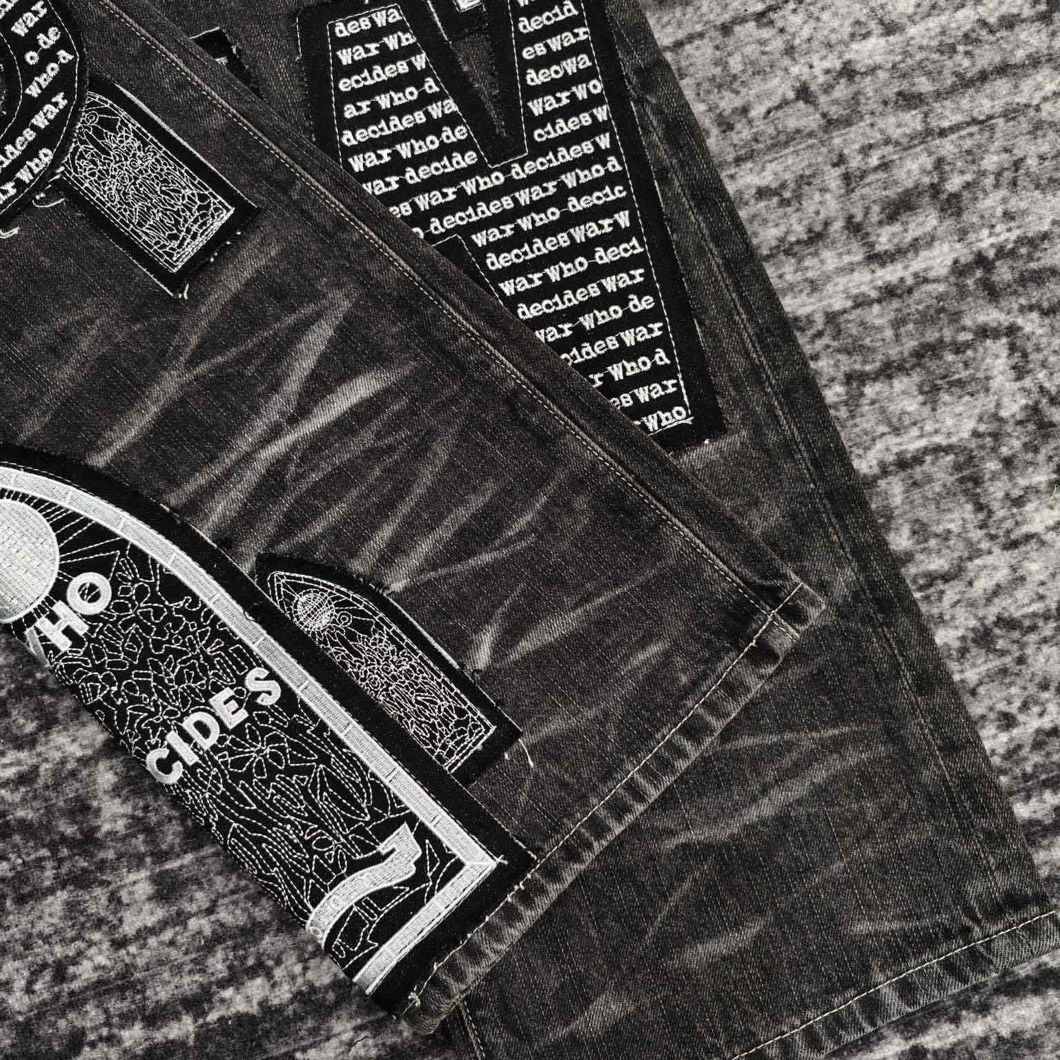 Who Decides War Motif Patched Jeans   701 - DesignerGu