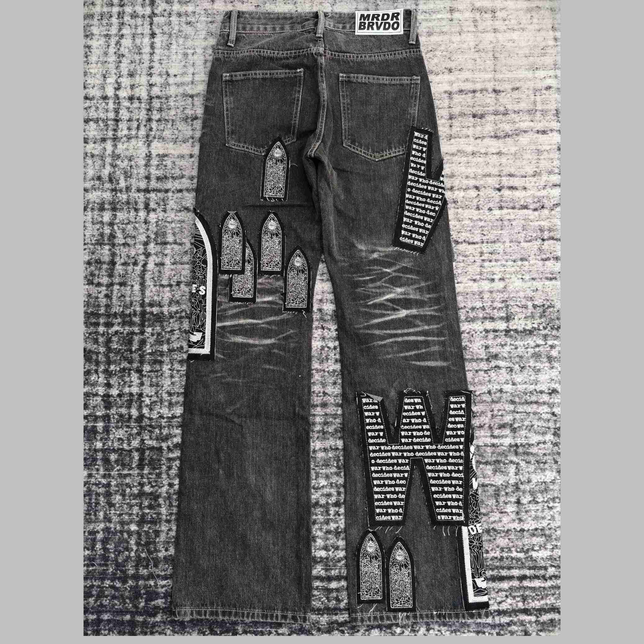 Who Decides War Motif Patched Jeans   701 - DesignerGu