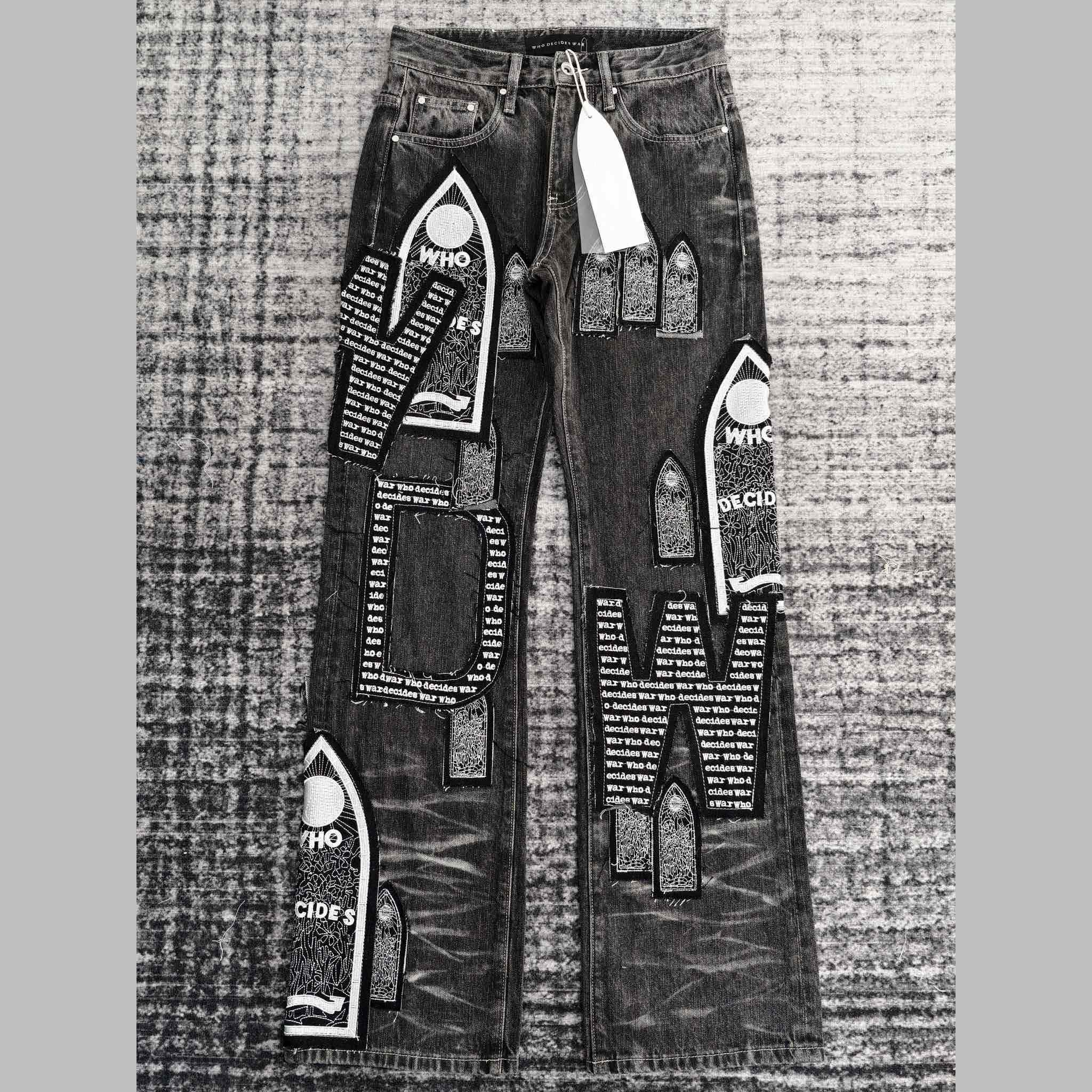Who Decides War Motif Patched Jeans   701 - DesignerGu