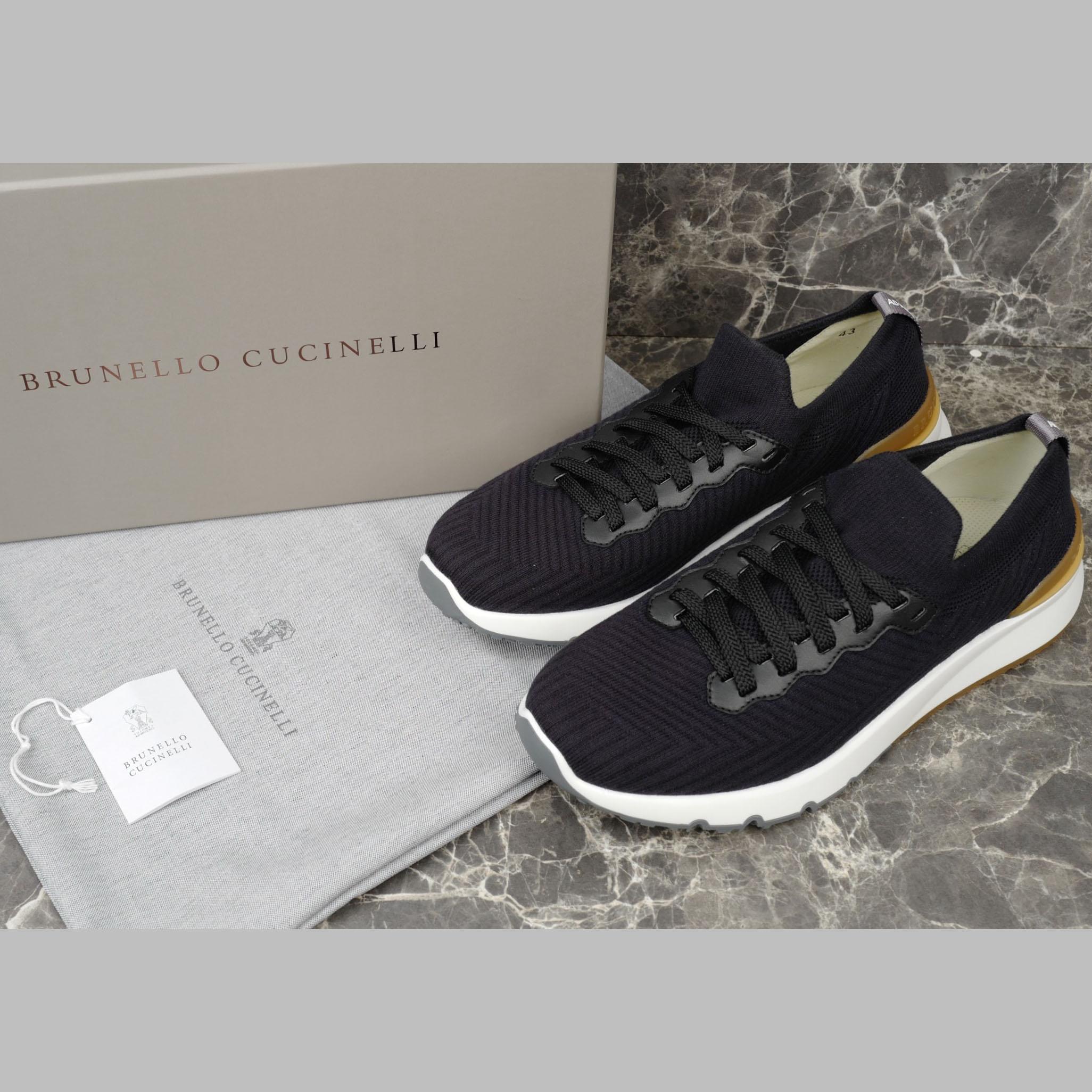 Brunello Cucinelli Cotton Knit And Semi-polished Calfskin Runners - DesignerGu
