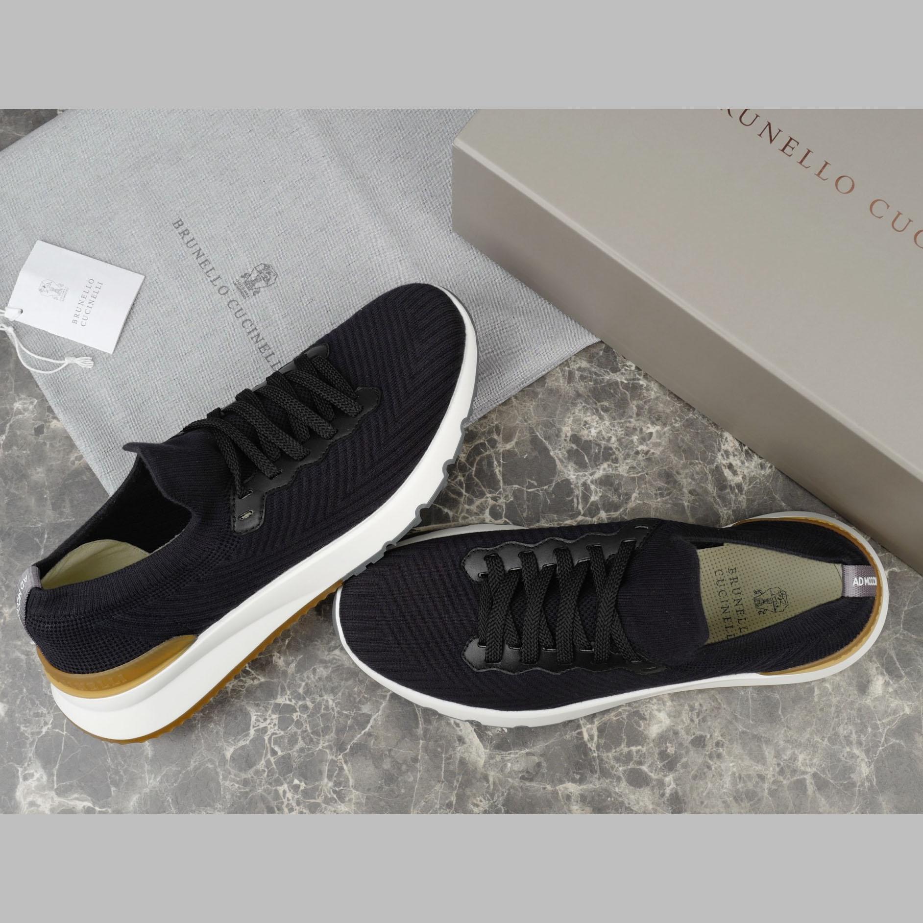 Brunello Cucinelli Cotton Knit And Semi-polished Calfskin Runners - DesignerGu