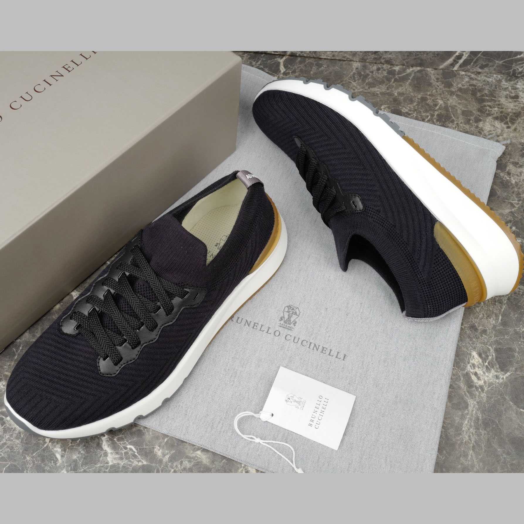 Brunello Cucinelli Cotton Knit And Semi-polished Calfskin Runners - DesignerGu