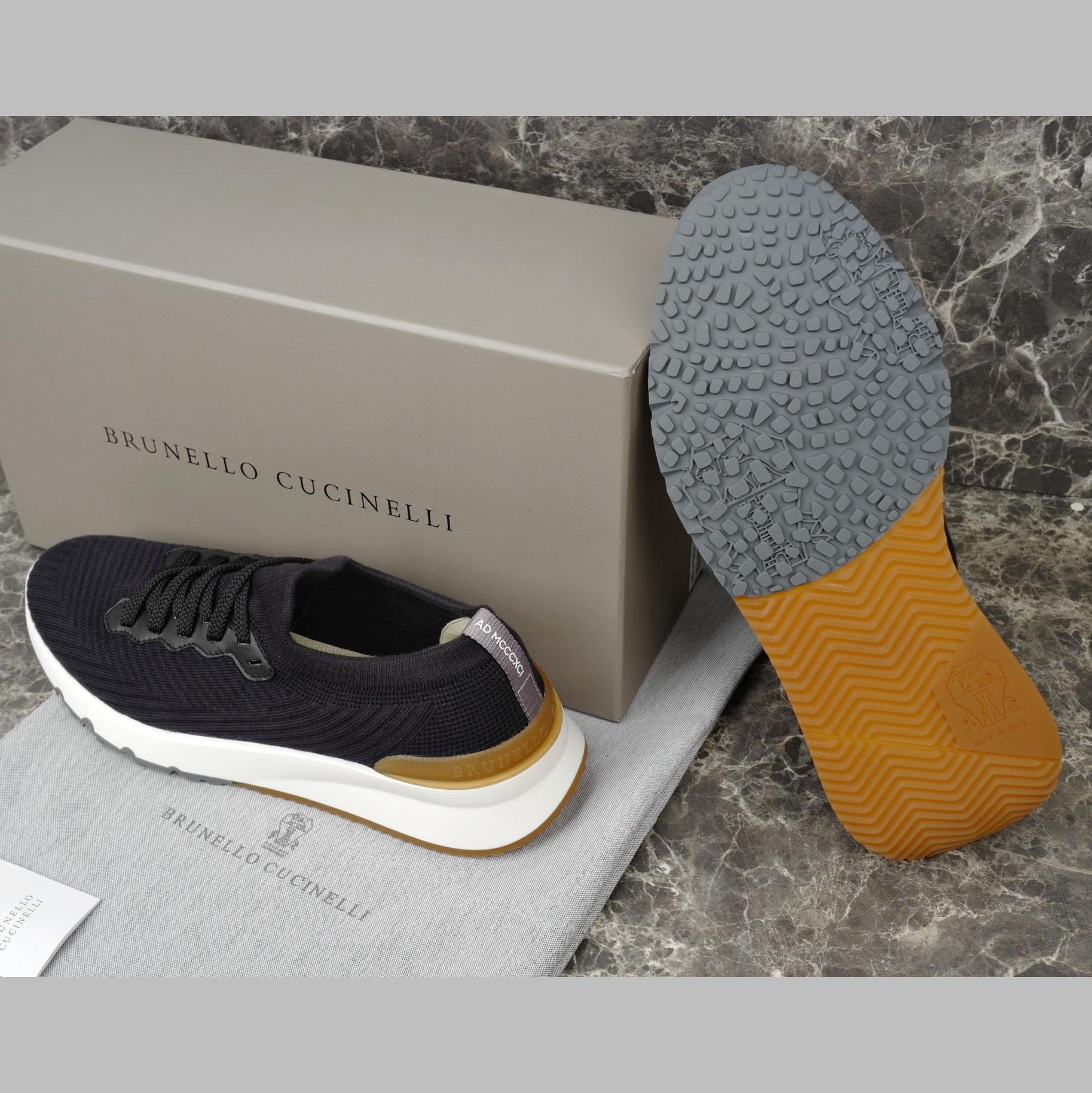 Brunello Cucinelli Cotton Knit And Semi-polished Calfskin Runners - DesignerGu