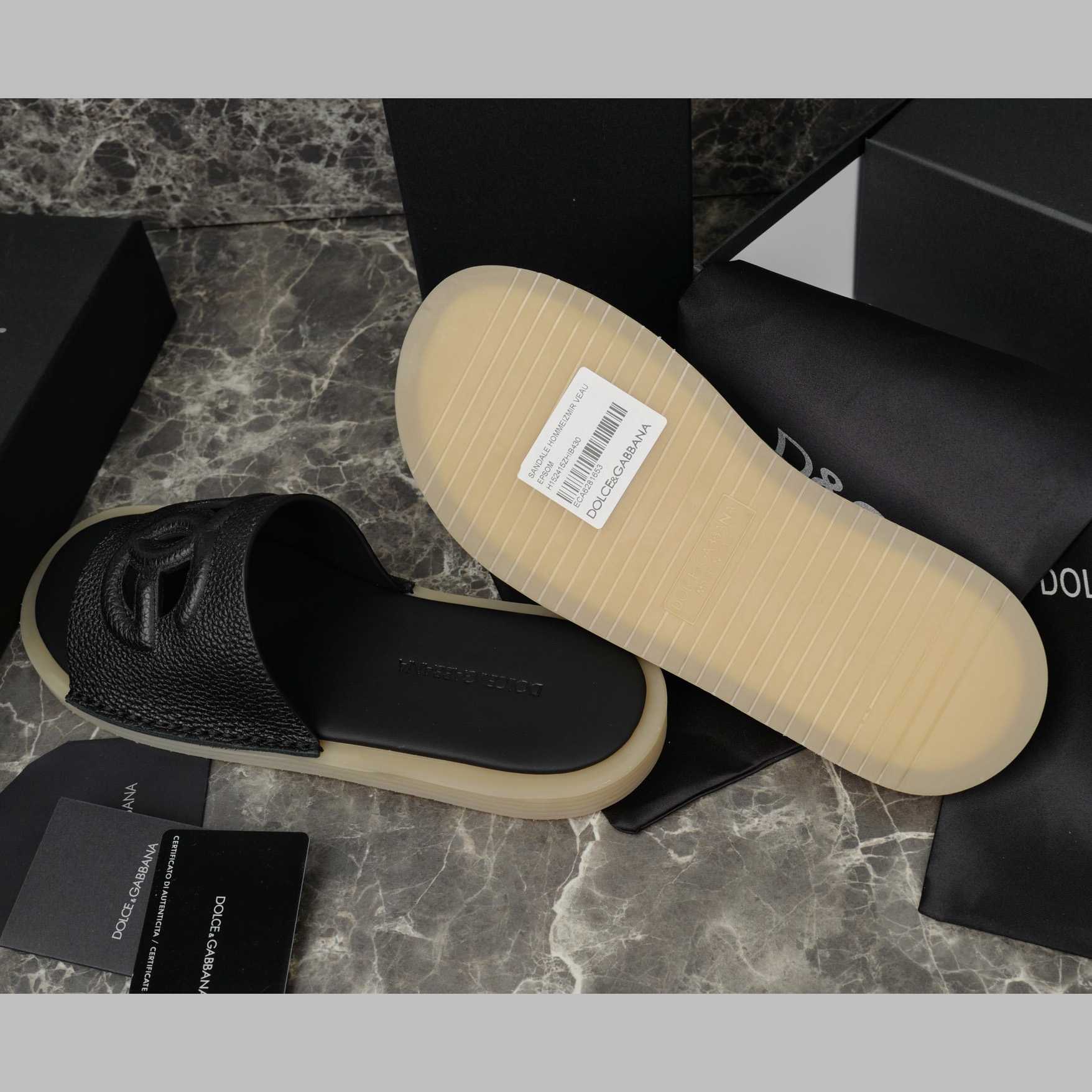 Dolce & Gabbana Black Leather Sliders - DesignerGu