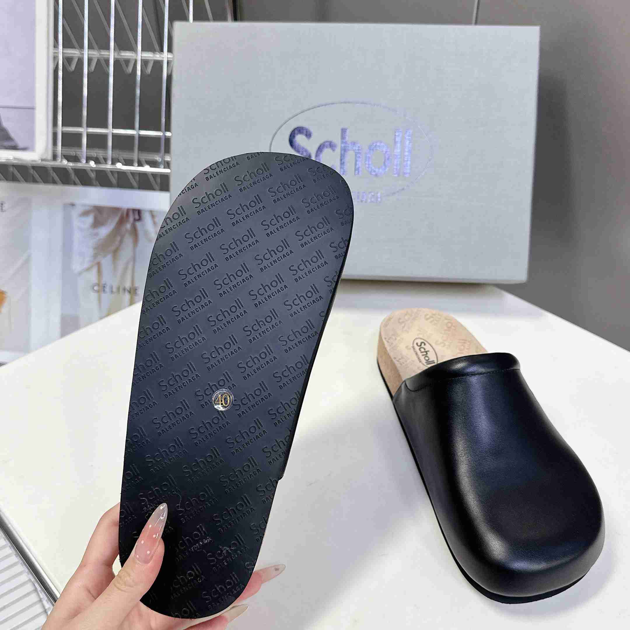 Balenciaga Scholl Flat Mule In Black - DesignerGu