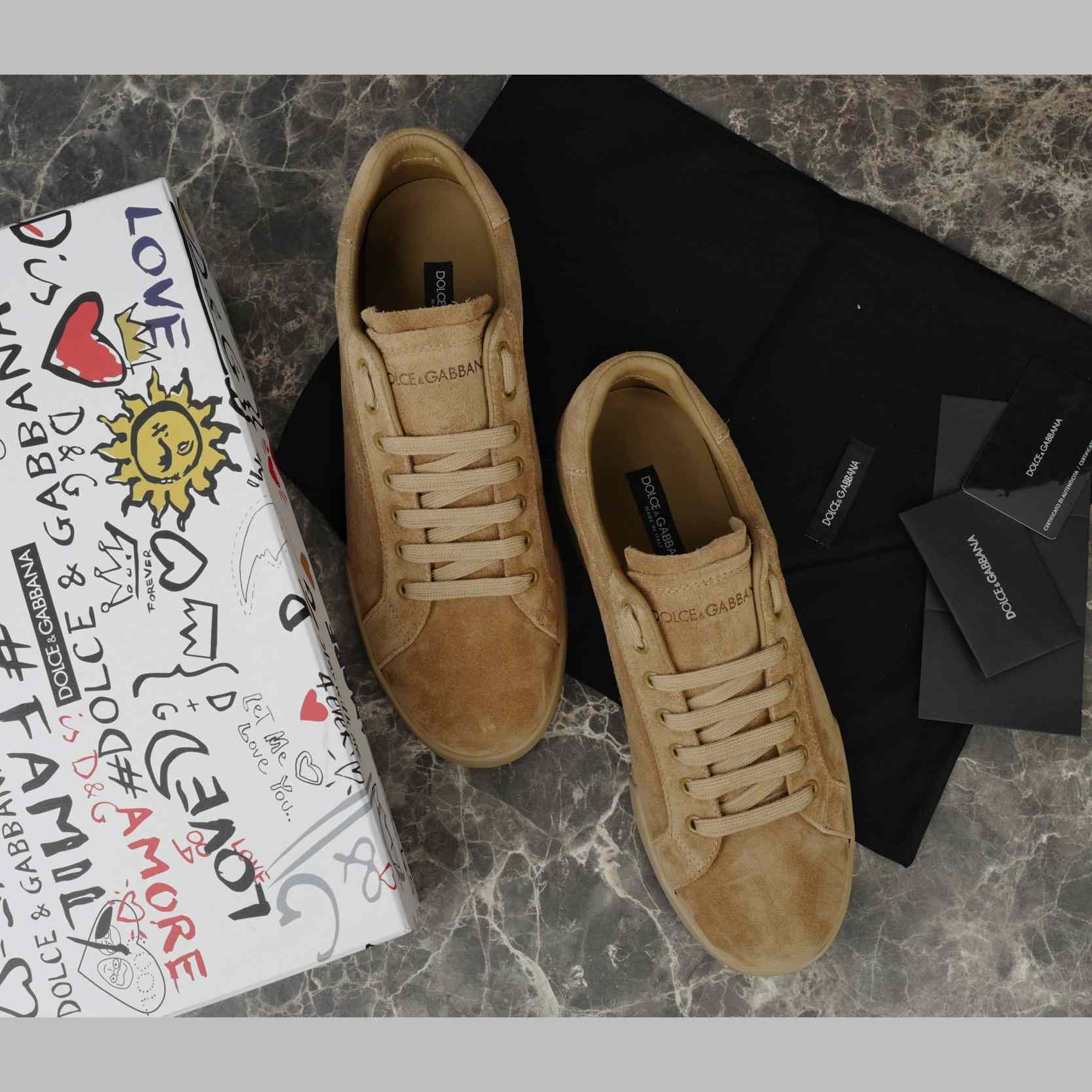 Dolce & Gabbana Calfskin Strobel Portofino Light Sneakers - DesignerGu