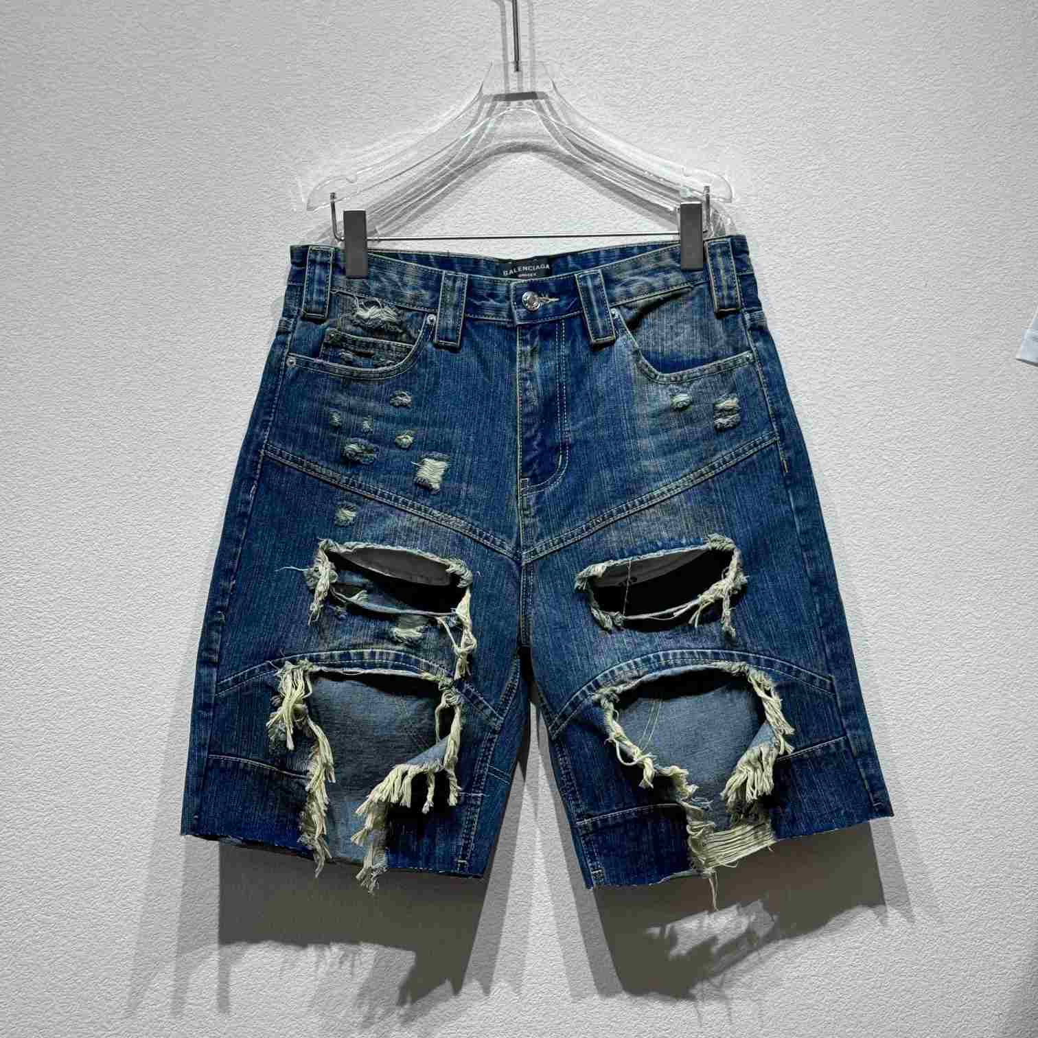 Balenciaga Distressed Baggy Shorts In Blue - DesignerGu