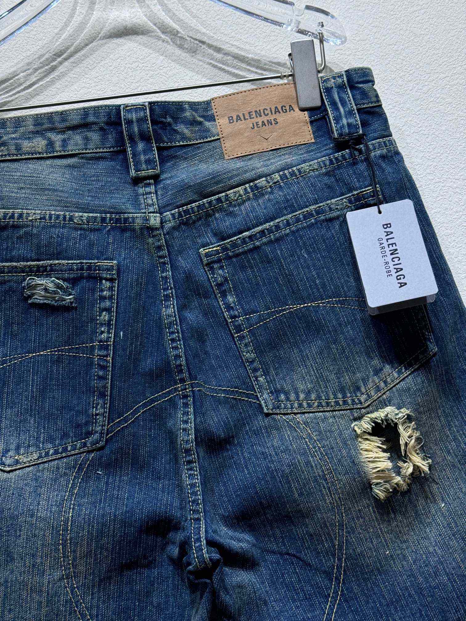 Balenciaga Distressed Baggy Shorts In Blue - DesignerGu