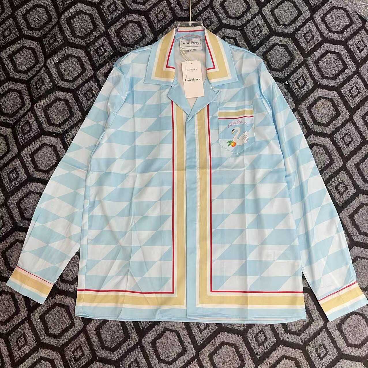 Casablanca Damiers Et Cygne Bleu Silk Twill Shirt - DesignerGu