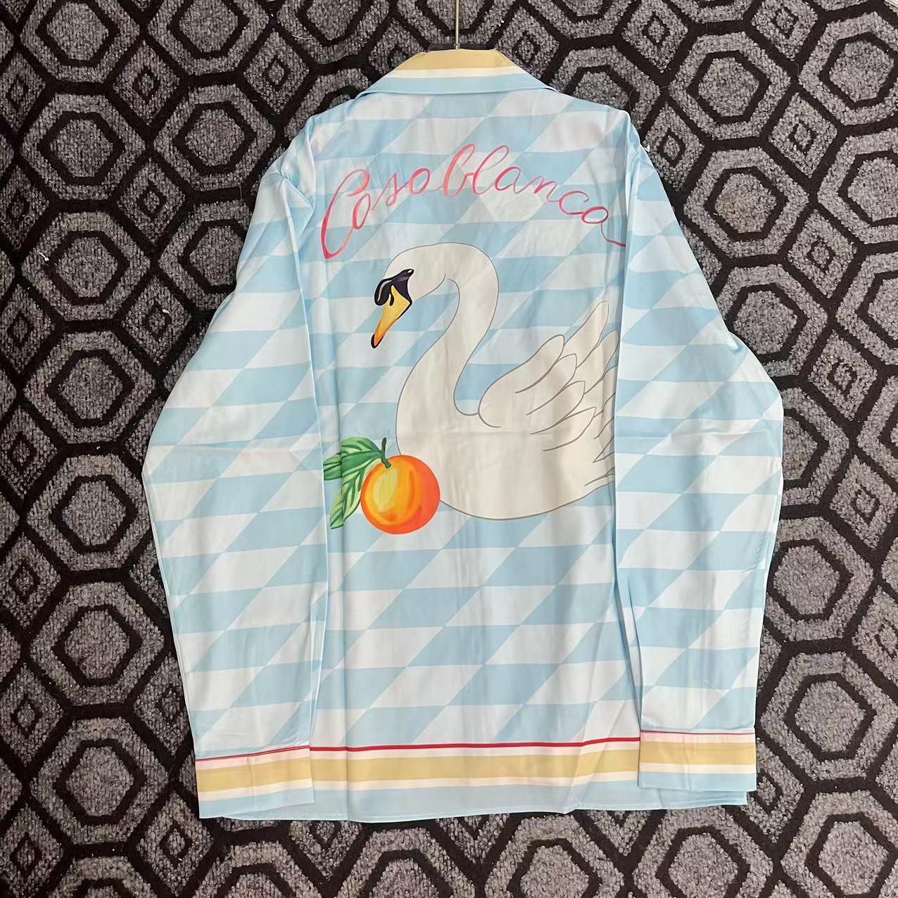 Casablanca Damiers Et Cygne Bleu Silk Twill Shirt - DesignerGu