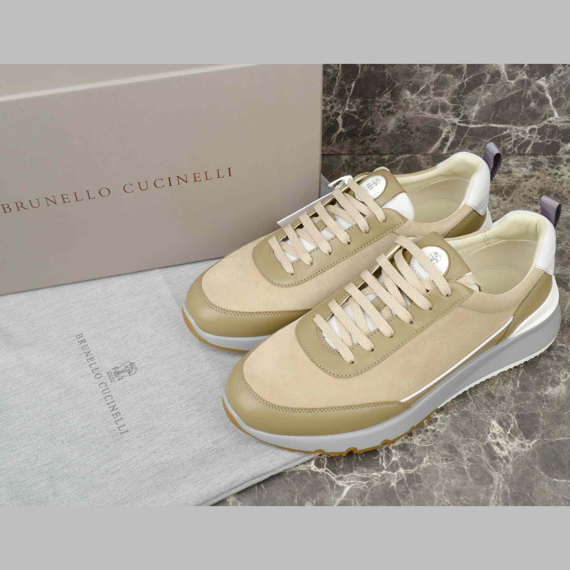 Brunello Cucinelli Washed Suede And Semi-polished Calfskin Runners  - DesignerGu