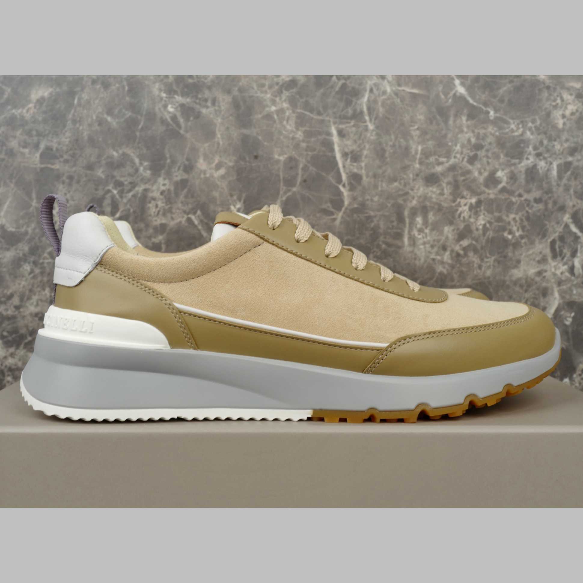 Brunello Cucinelli Washed Suede And Semi-polished Calfskin Runners  - DesignerGu