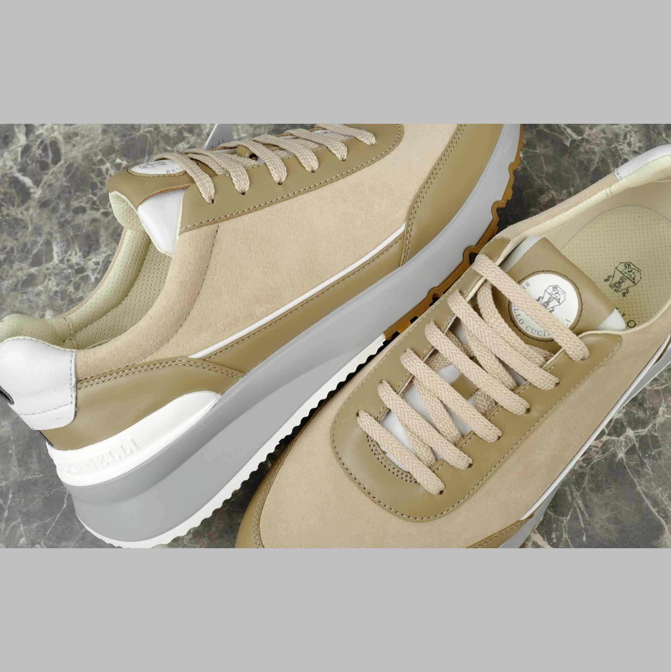 Brunello Cucinelli Washed Suede And Semi-polished Calfskin Runners  - DesignerGu