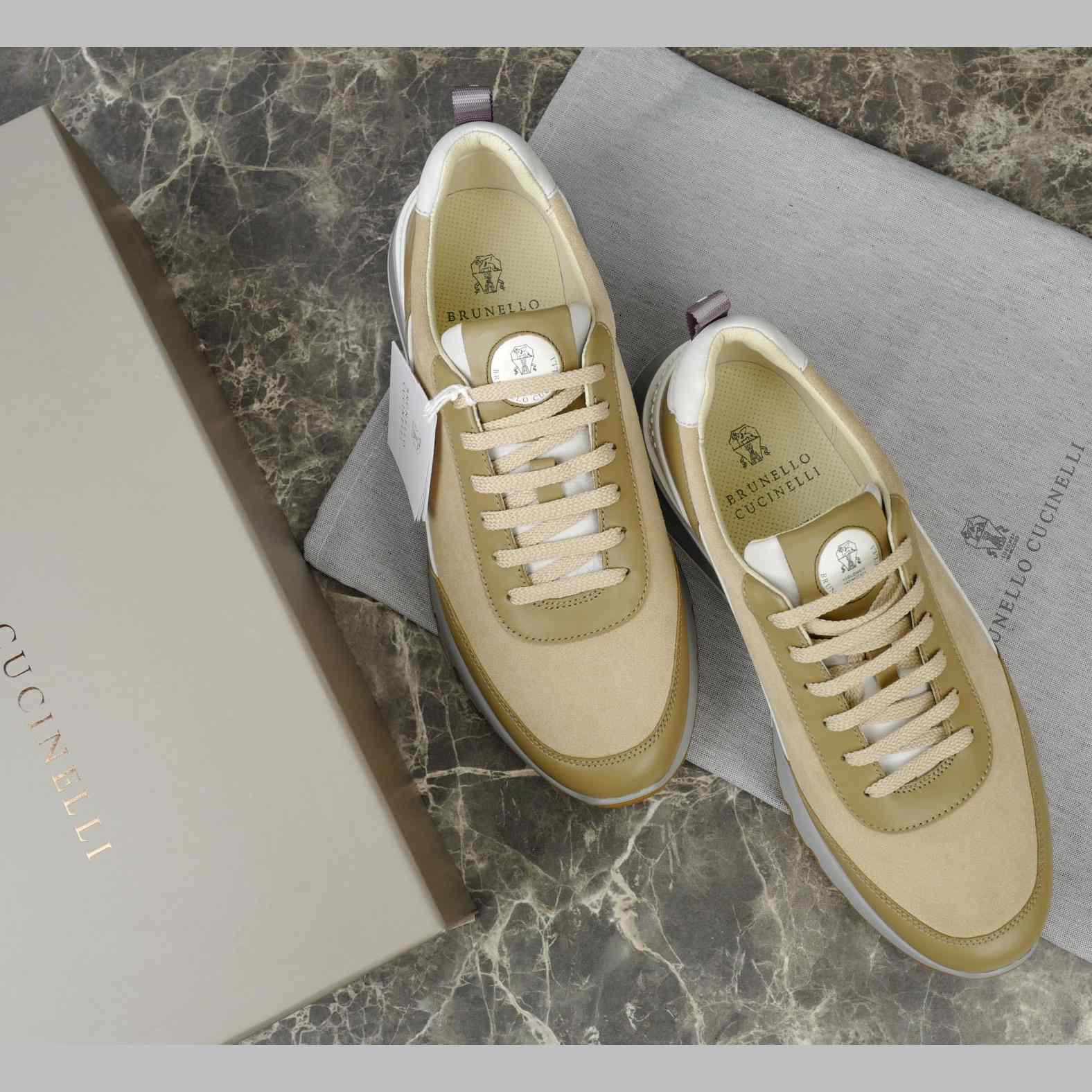 Brunello Cucinelli Washed Suede And Semi-polished Calfskin Runners  - DesignerGu