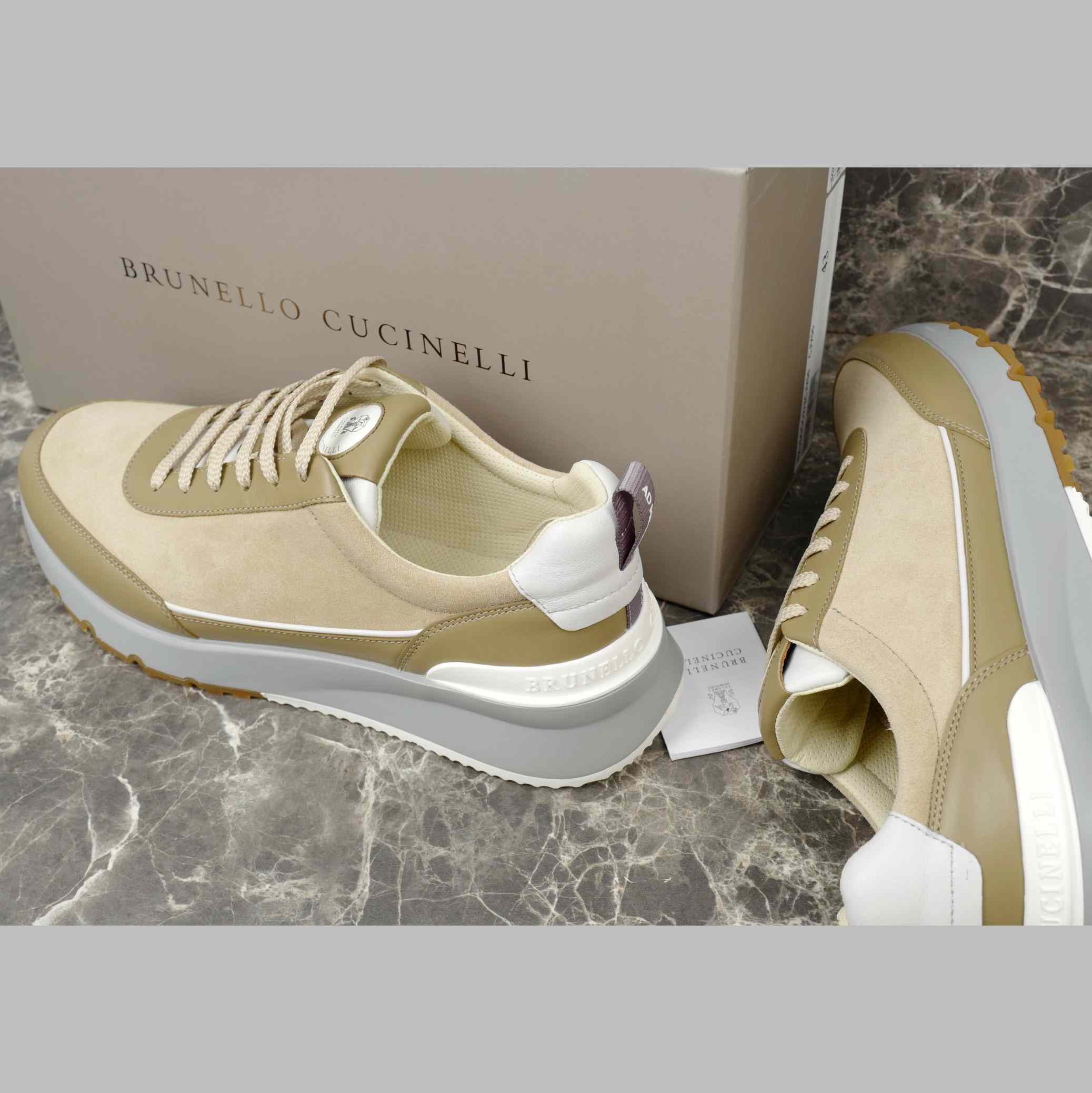 Brunello Cucinelli Washed Suede And Semi-polished Calfskin Runners  - DesignerGu