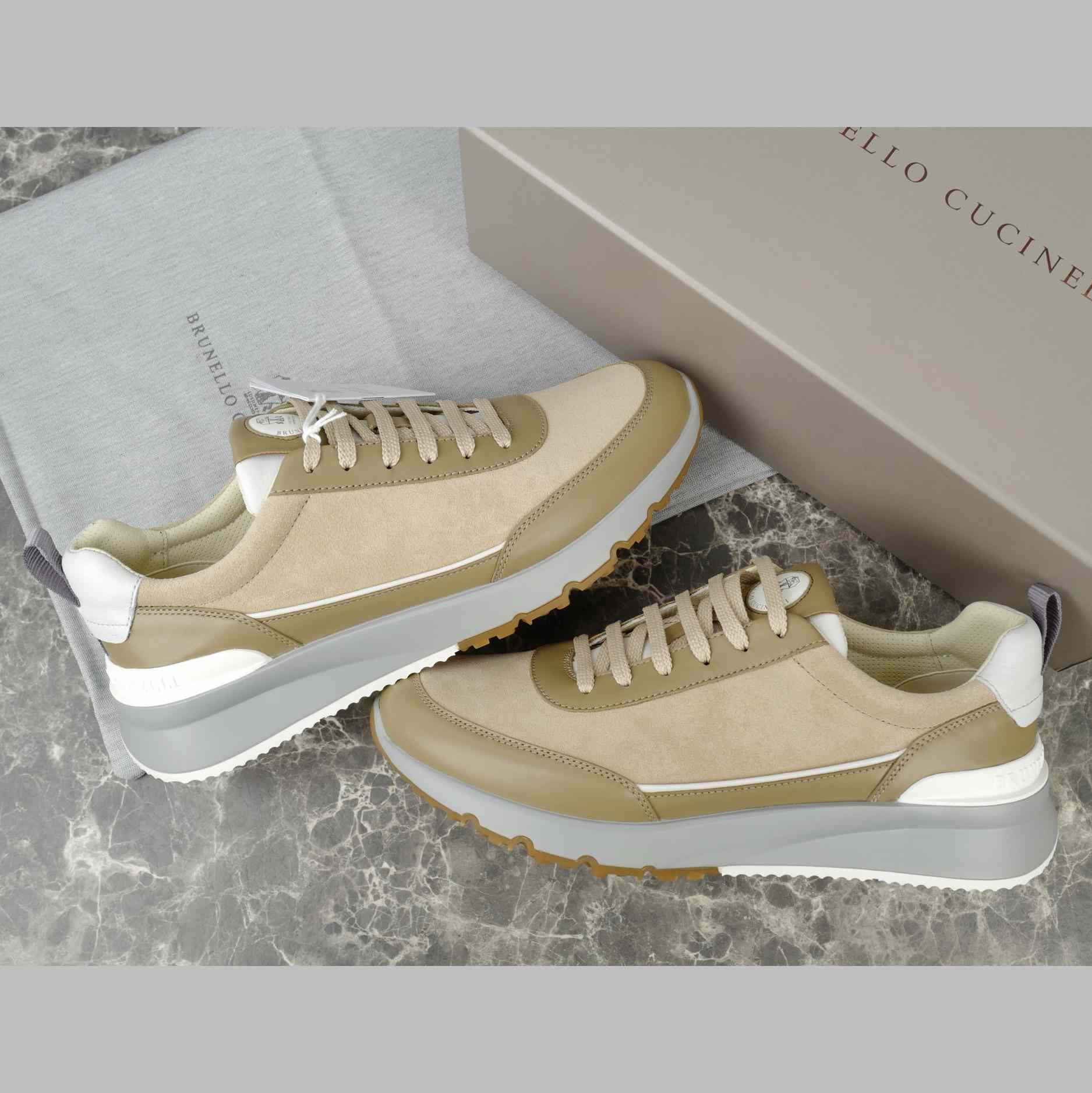 Brunello Cucinelli Washed Suede And Semi-polished Calfskin Runners  - DesignerGu