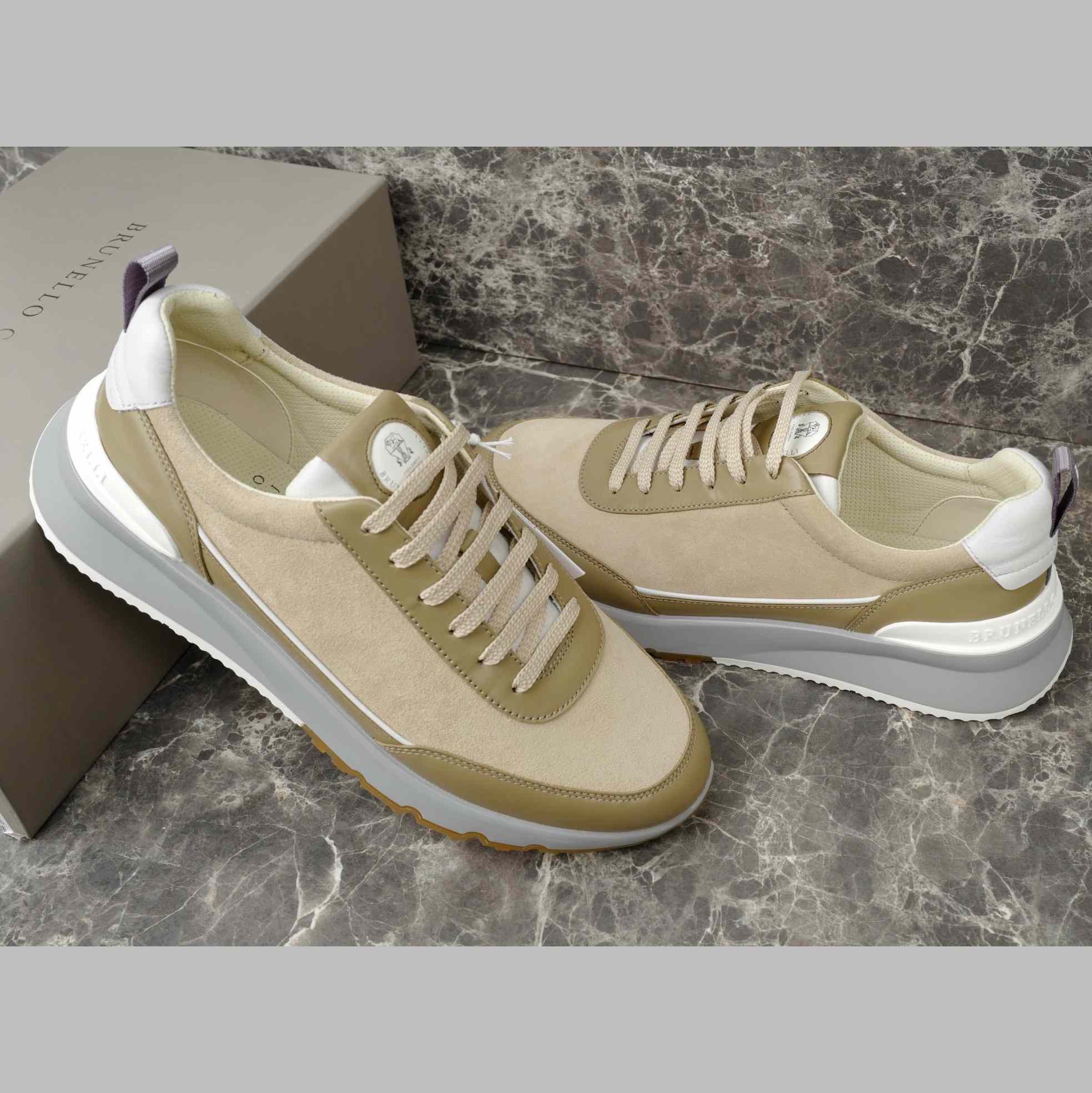 Brunello Cucinelli Washed Suede And Semi-polished Calfskin Runners  - DesignerGu