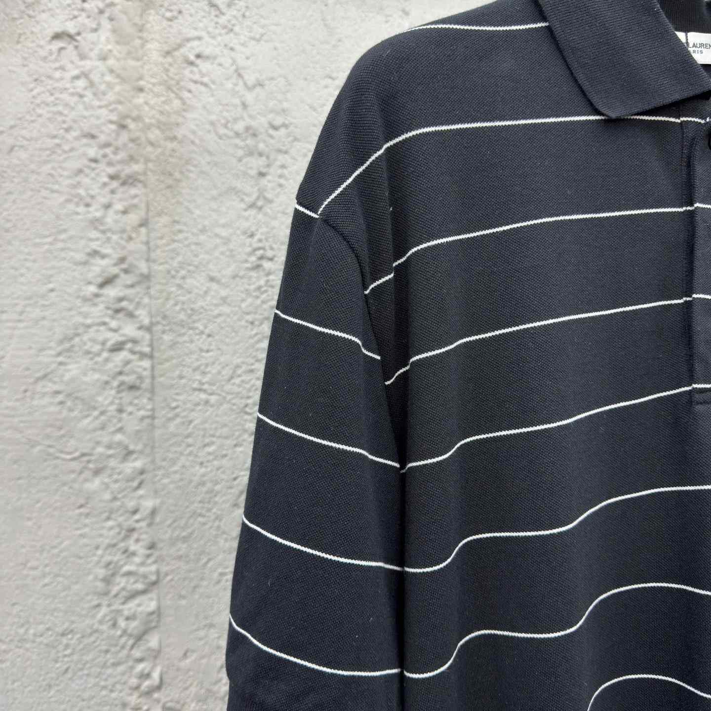 Saint Laurent Cassandre Polo Shirt In Striped Pique - DesignerGu