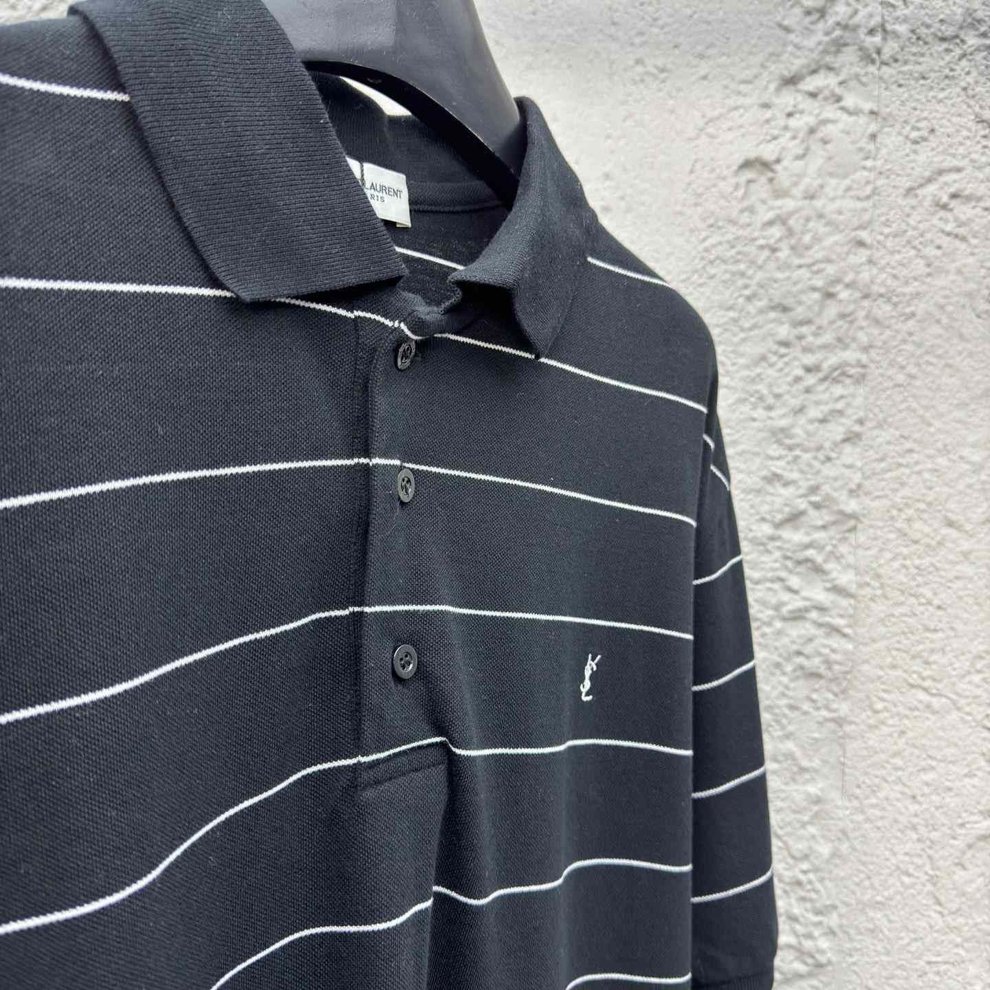 Saint Laurent Cassandre Polo Shirt In Striped Pique - DesignerGu