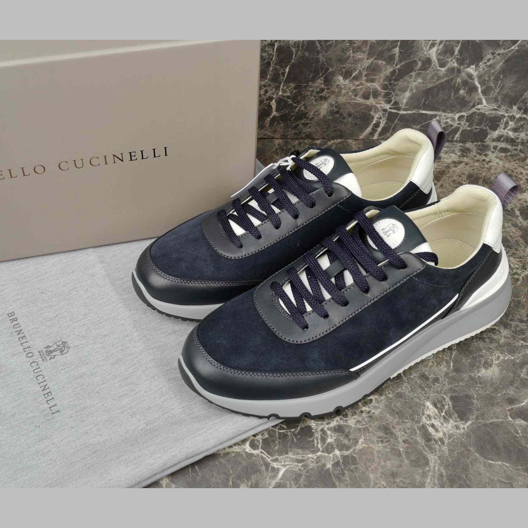Brunello Cucinelli Washed Suede And Semi-polished Calfskin Runners  - DesignerGu