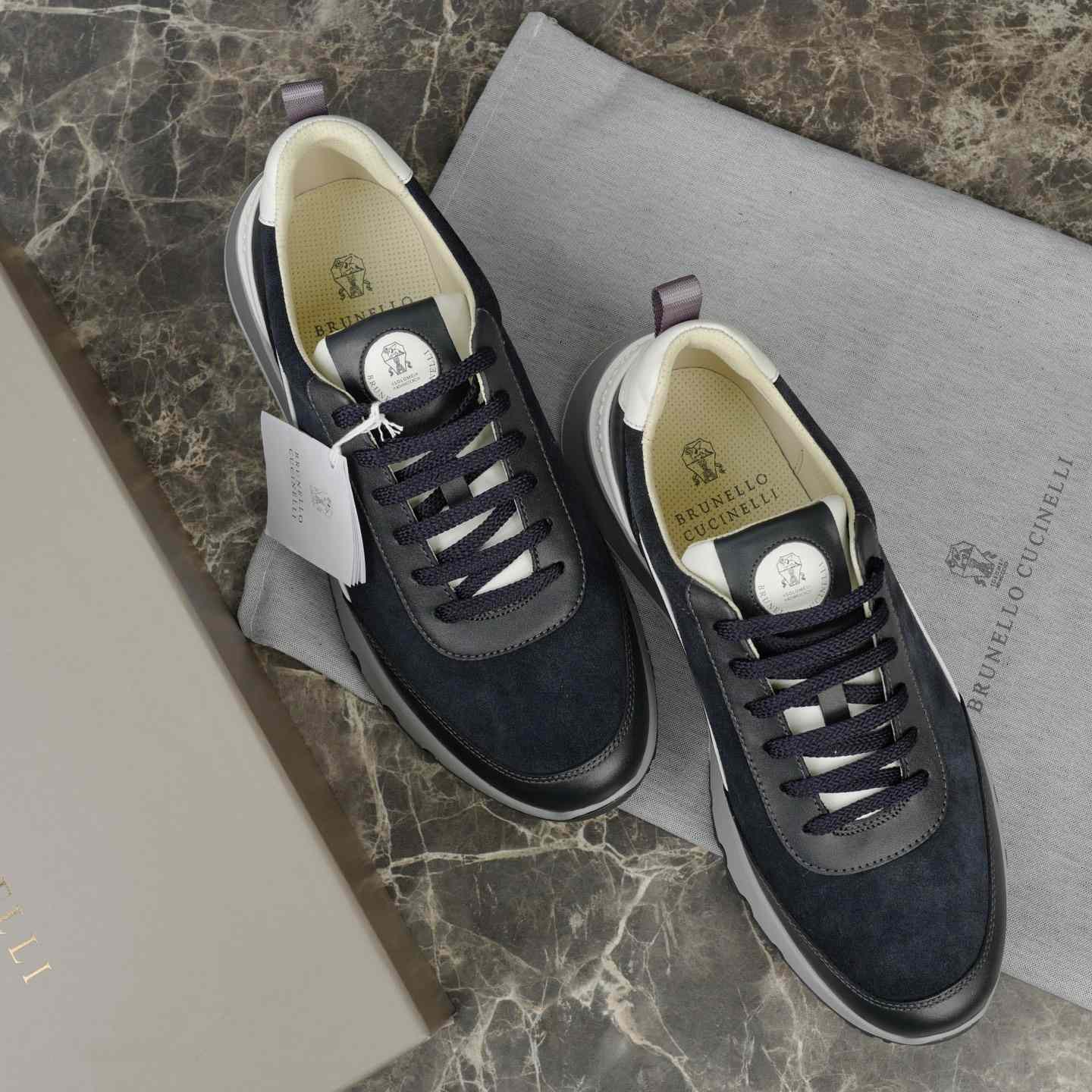 Brunello Cucinelli Washed Suede And Semi-polished Calfskin Runners  - DesignerGu