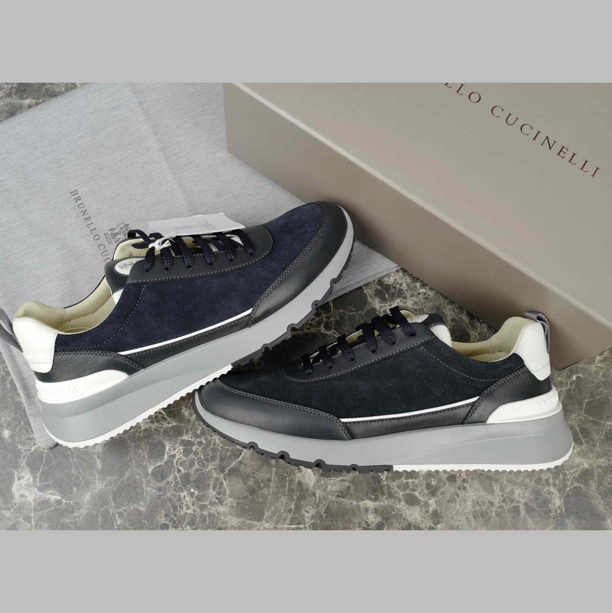 Brunello Cucinelli Washed Suede And Semi-polished Calfskin Runners  - DesignerGu