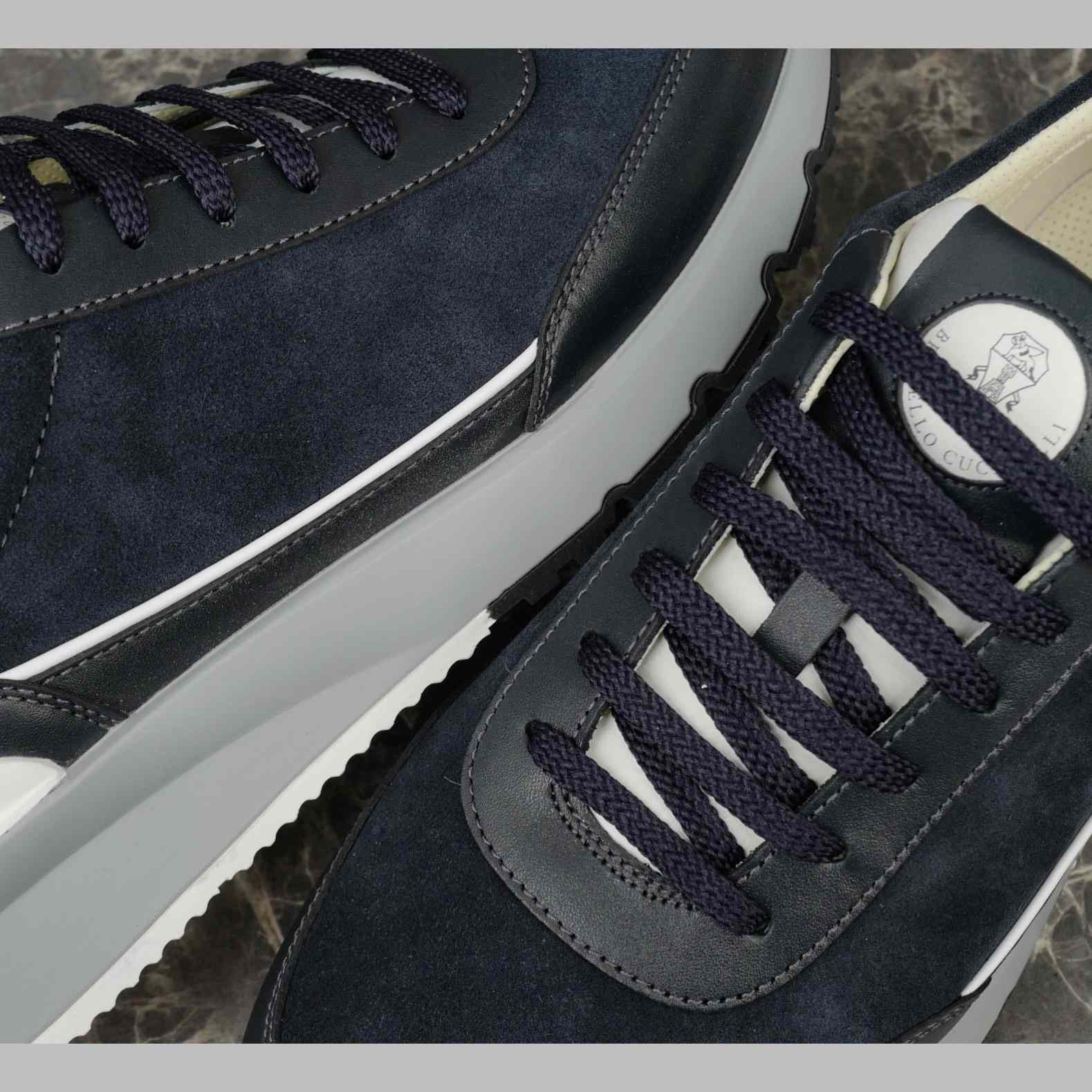 Brunello Cucinelli Washed Suede And Semi-polished Calfskin Runners  - DesignerGu