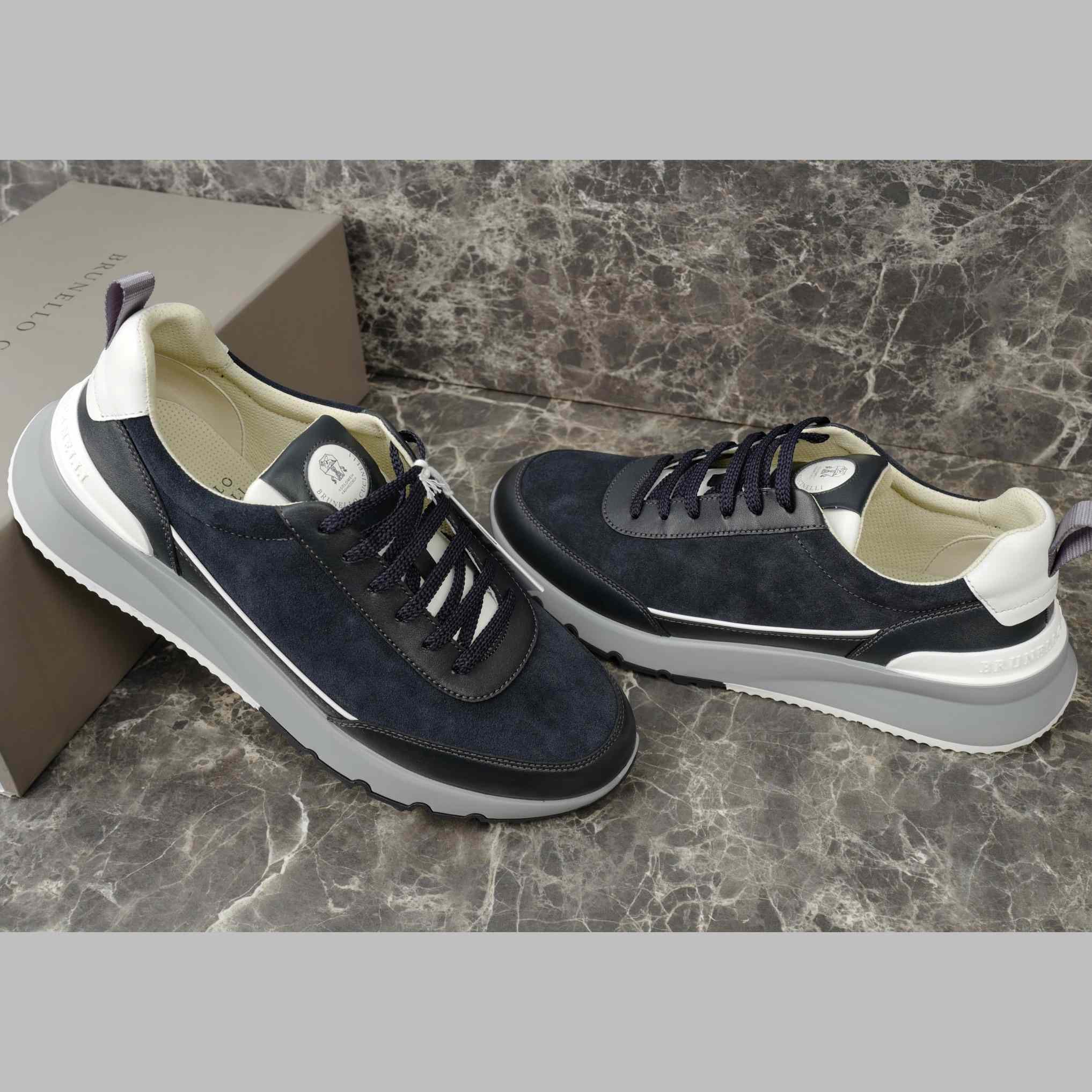 Brunello Cucinelli Washed Suede And Semi-polished Calfskin Runners  - DesignerGu