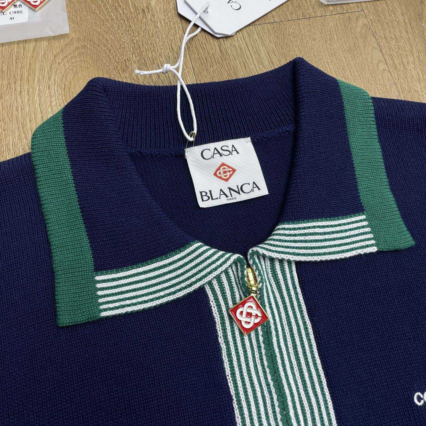 Casablanca Merino Wool T-shirt With Striped Collar In Blue   D0089 - DesignerGu