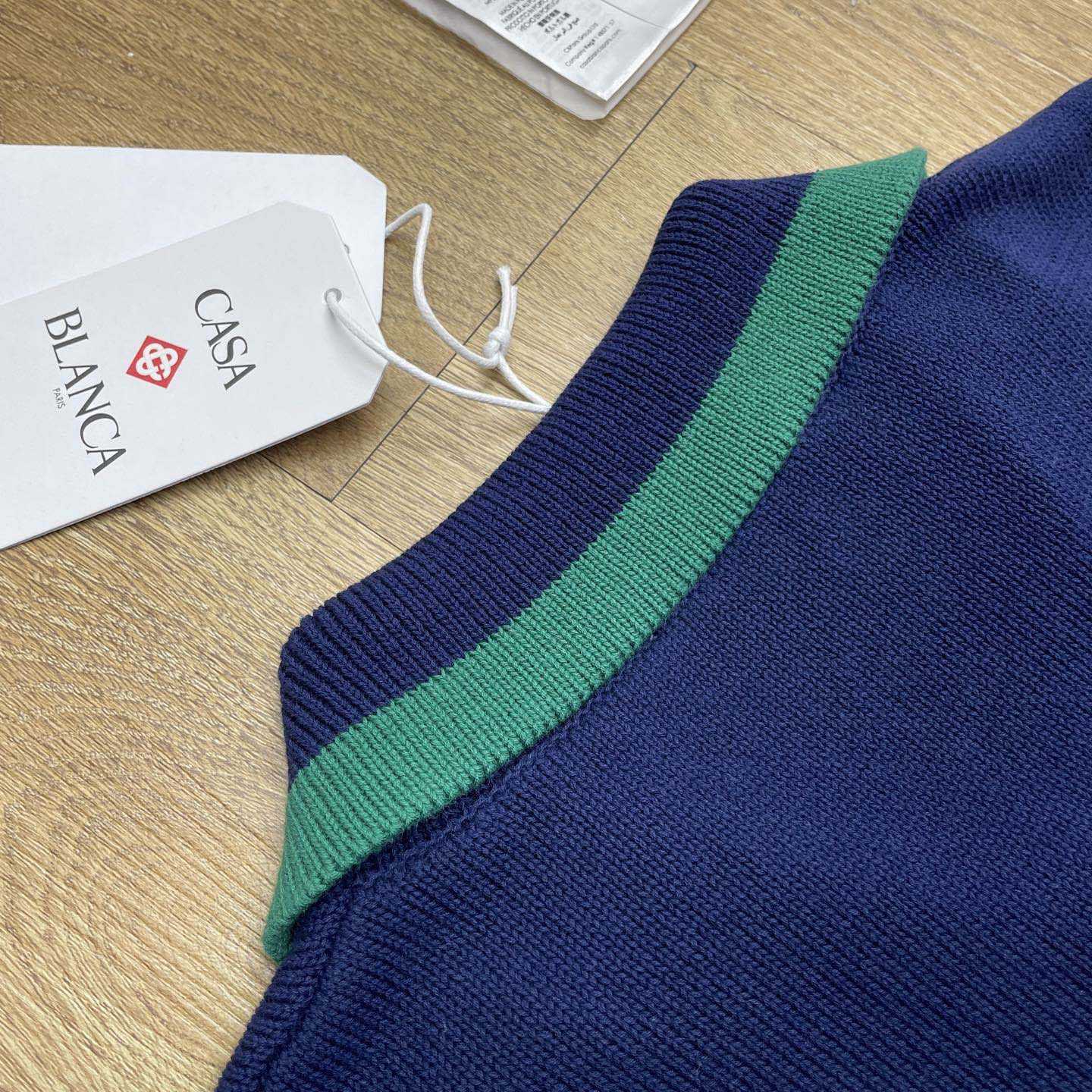 Casablanca Merino Wool T-shirt With Striped Collar In Blue   D0089 - DesignerGu