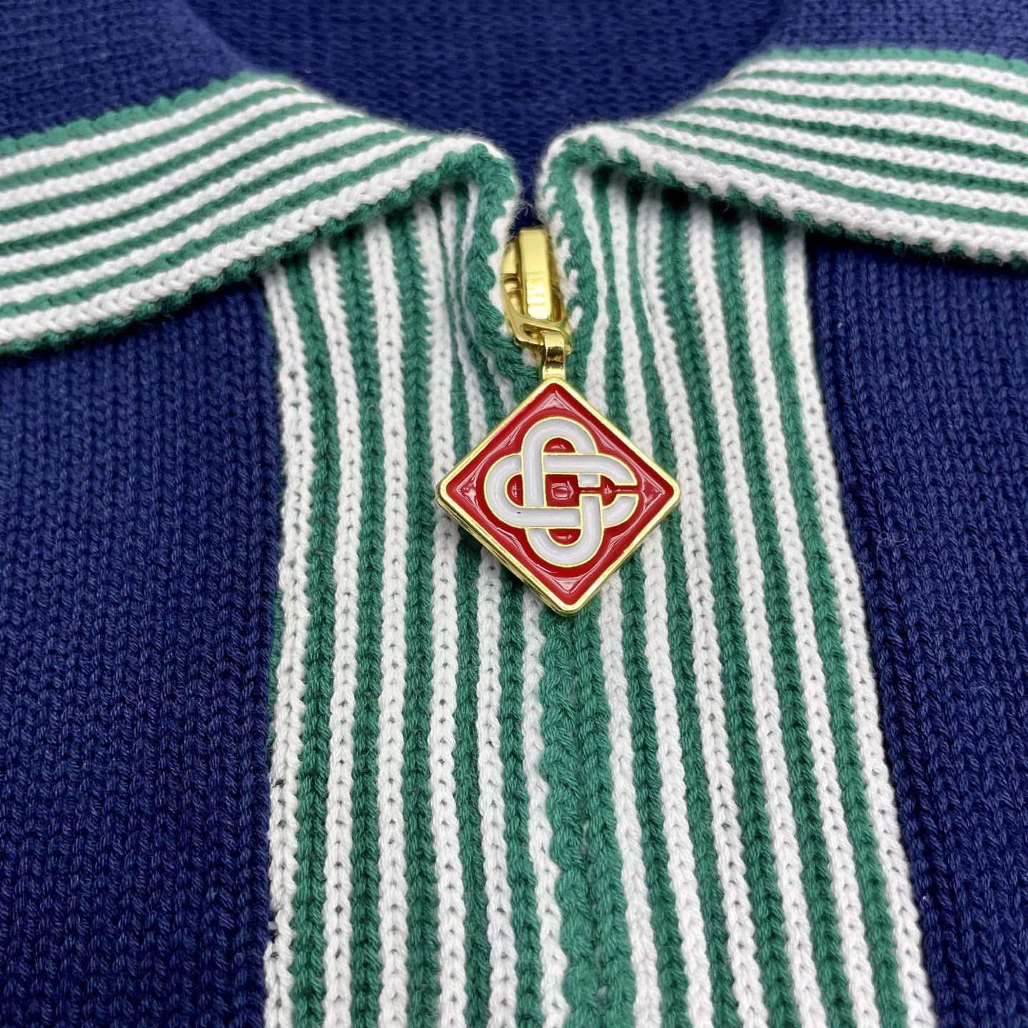 Casablanca Merino Wool T-shirt With Striped Collar In Blue   D0089 - DesignerGu